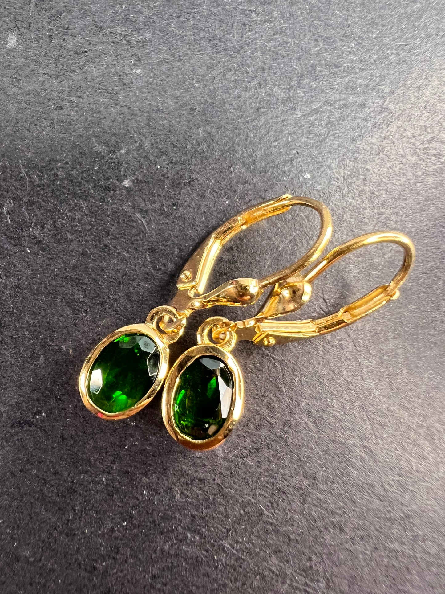 Chrome diopside lever back earrings in gold over sterling silver