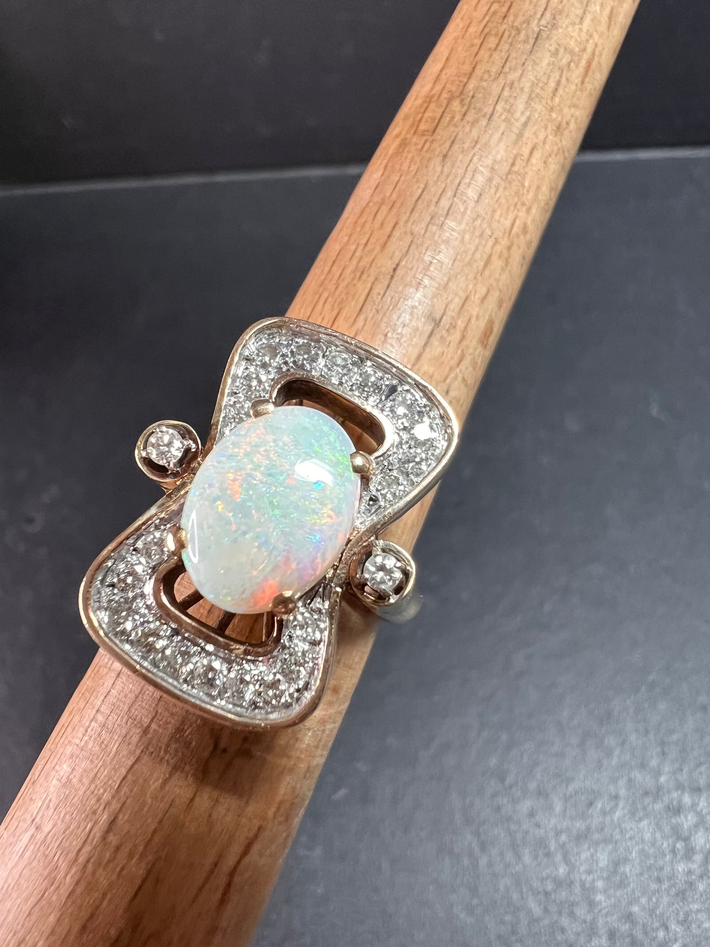 Vintage 14K Opal & Diamond Ring | Size 6.5 | Papered | 1.80ct | 60s–70s