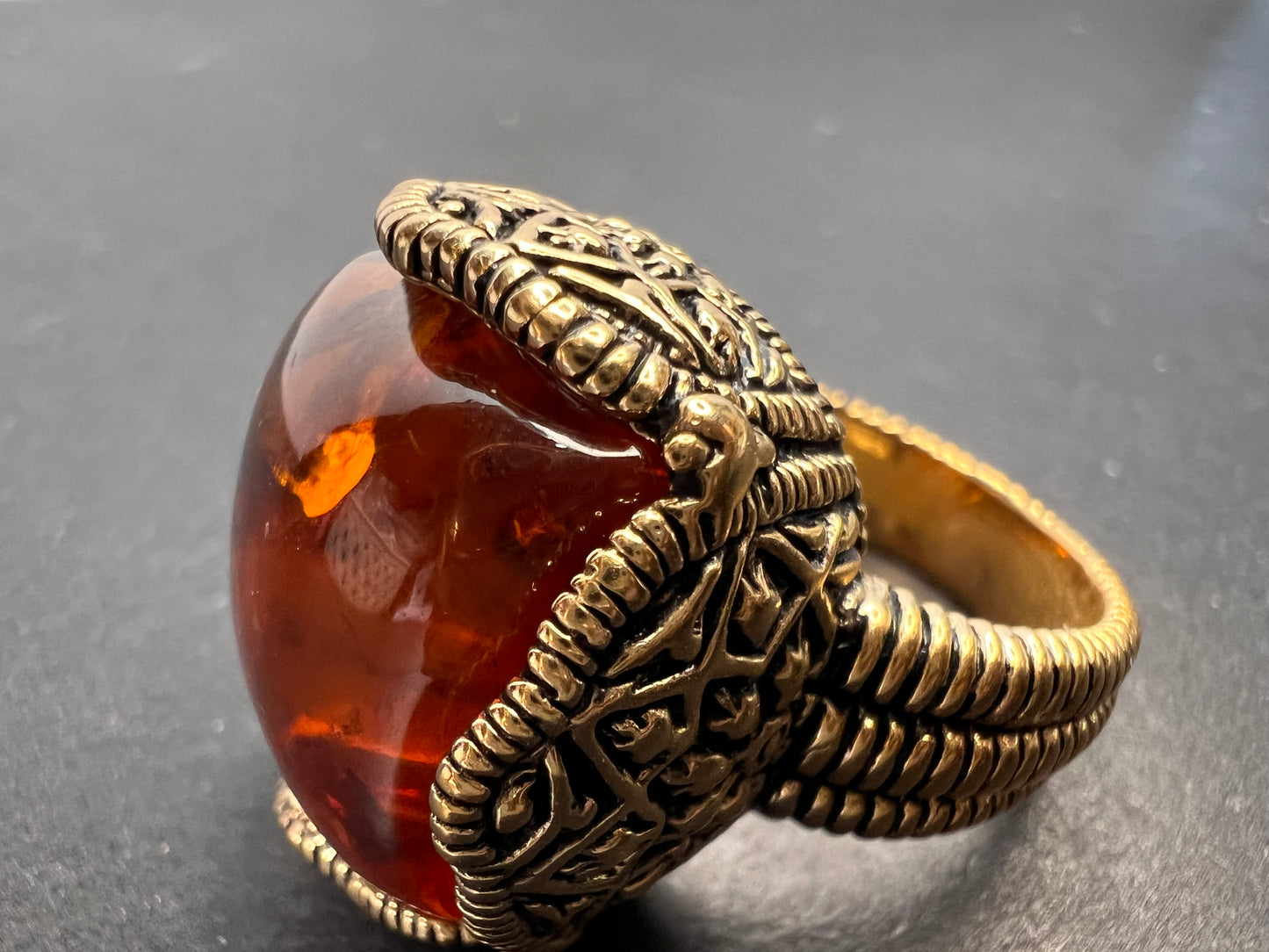 Designer Barse amber brass ring size 9