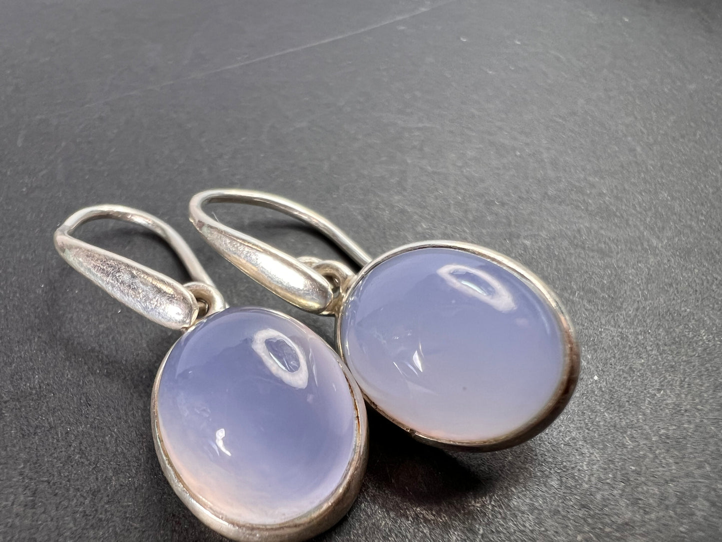 NEW blue chalcedony sterling silver circle drop earrings 5.08 grams