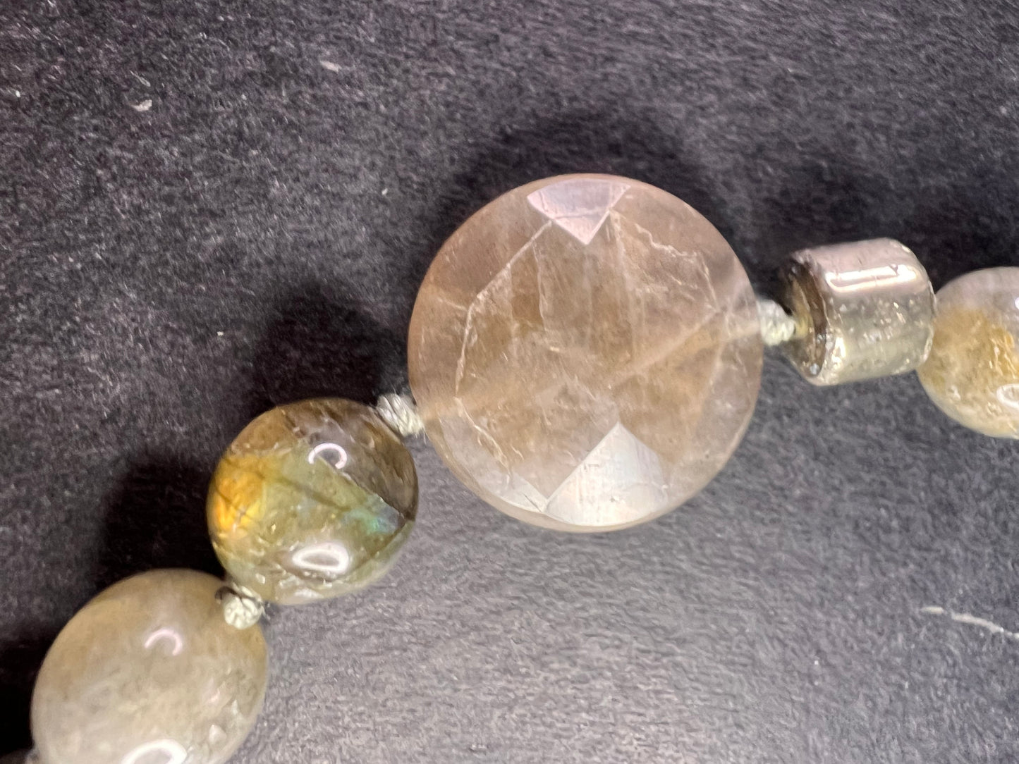 NEW pyrite and labradorite 32 inch necklace with sterling silver clasp