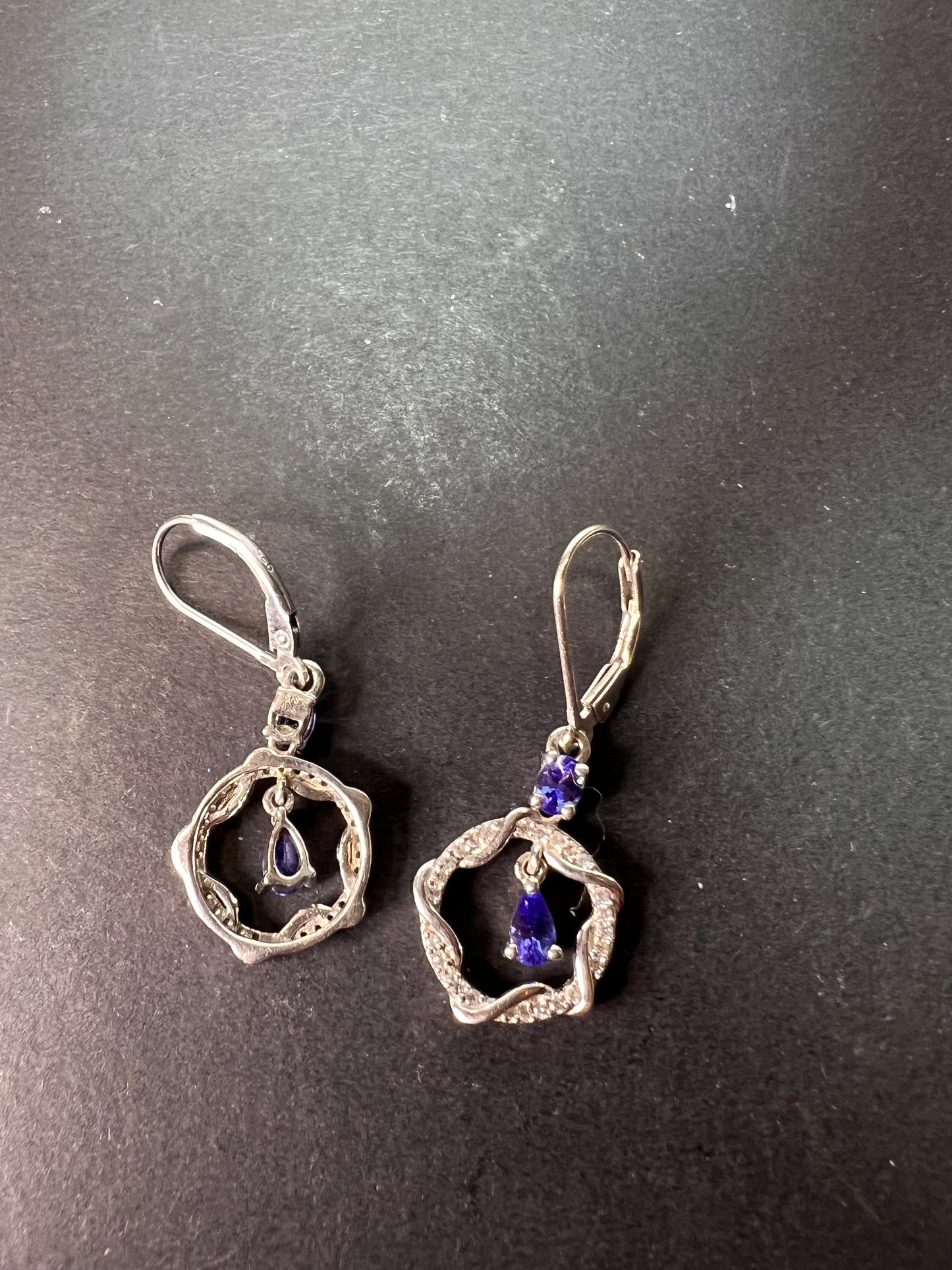 Tanzanite and diamond sterling silver drop earrings