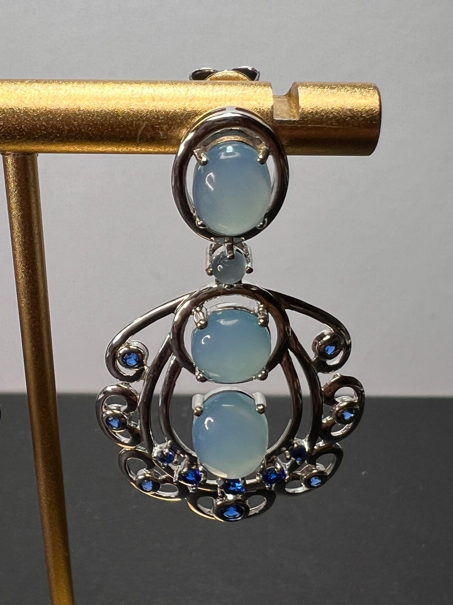 1.12CTW LAB CREATED BLUE SPINEL AND BLUE CHALCEDONY RHODIUM OVER SILVER EARRINGS