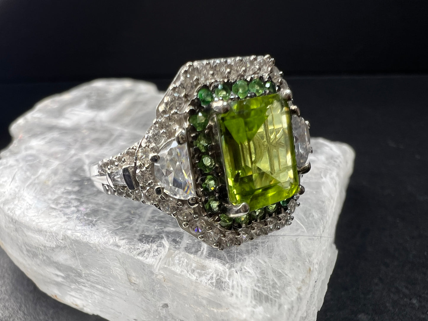 NEW Peridot Tsavorite Zircon Halo Ring 4.30ctw Sz 8