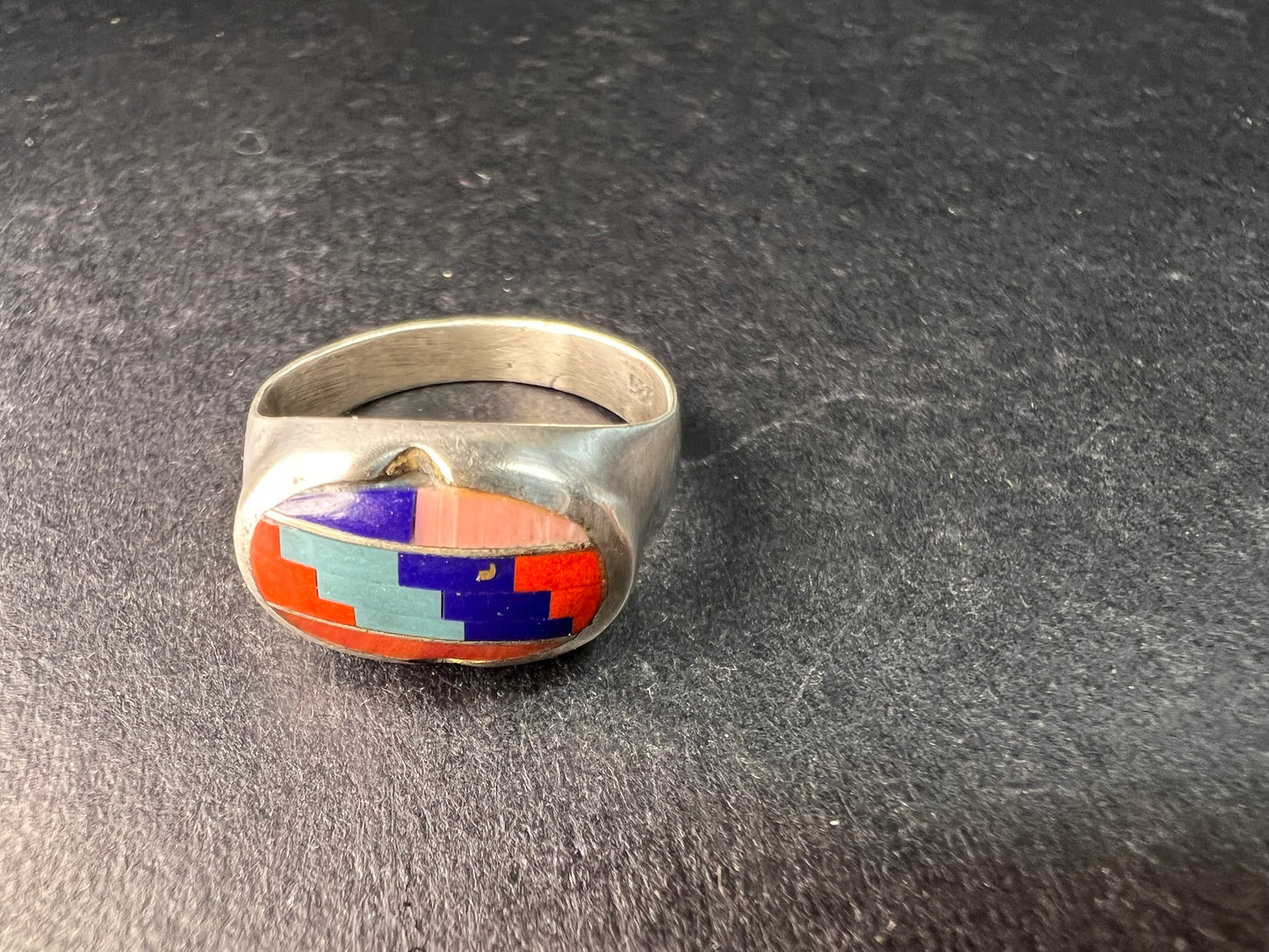 Vintage 925 Sterling Silver Southwest Mosaic Inlay Ring Size 7