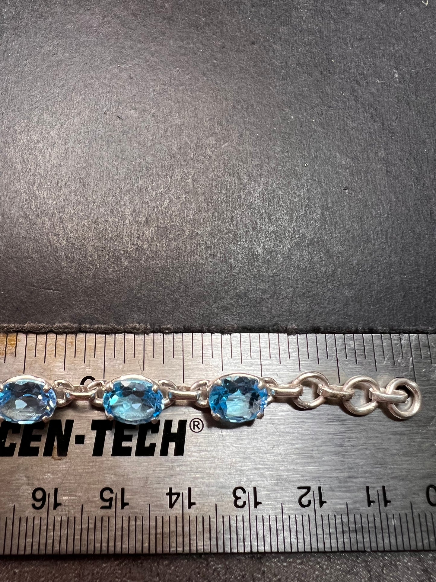 Vintage dead stock Swiss blue topaz sterling silver 8 inch bracelet
