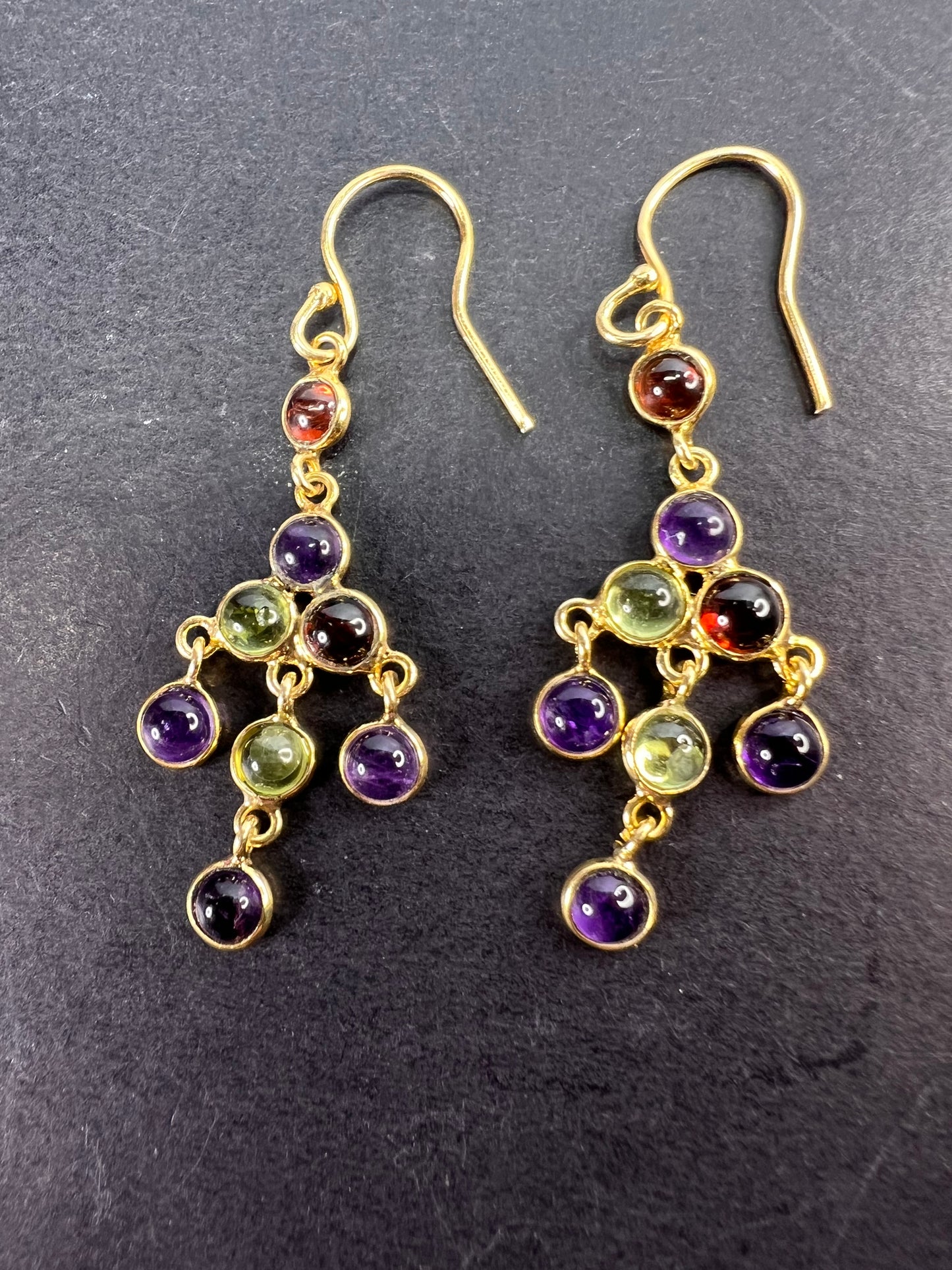 Multi gemstone chandelier earrings in gold over sterling silver