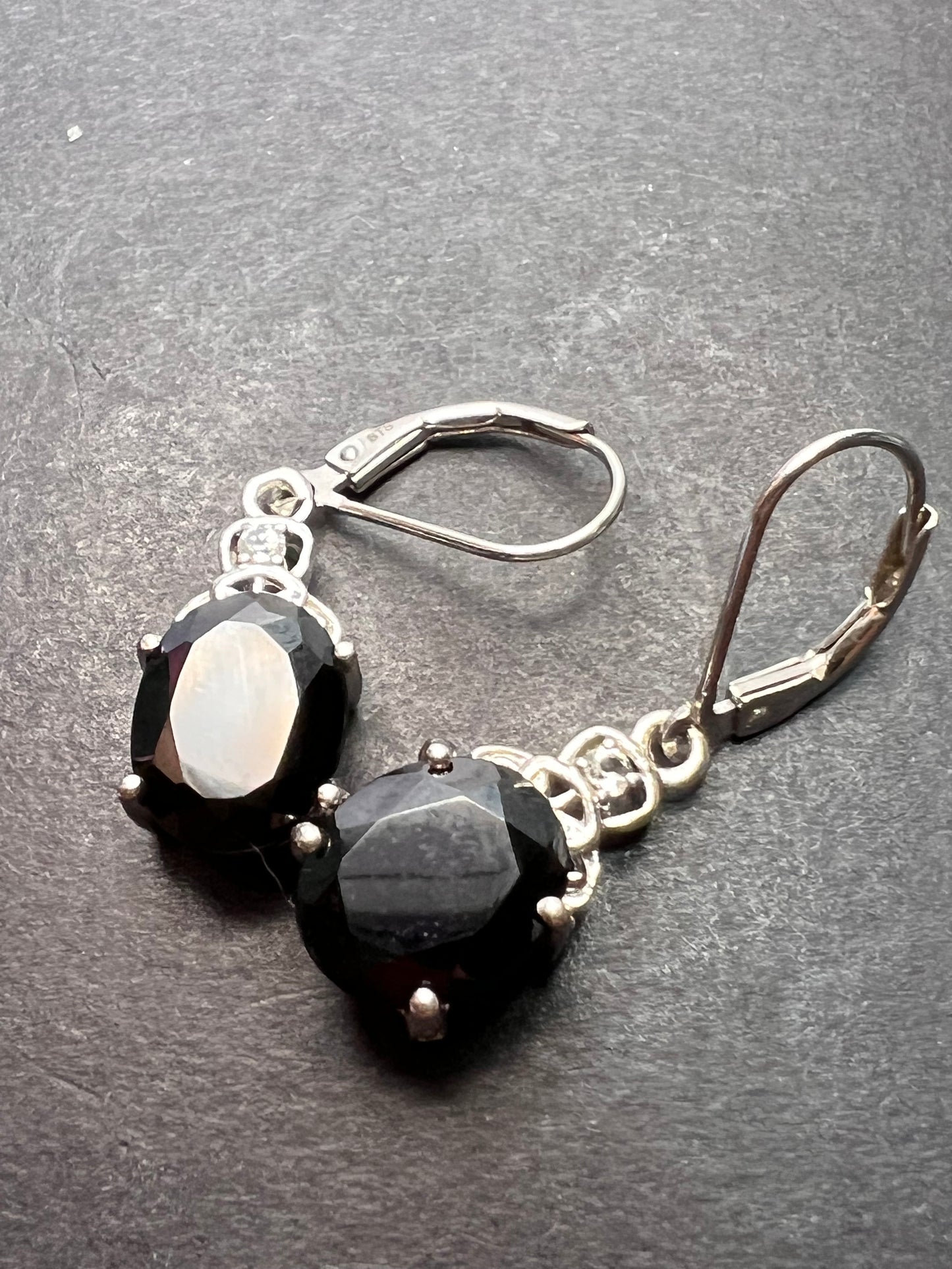 Black spinel lever back Sterling earrings