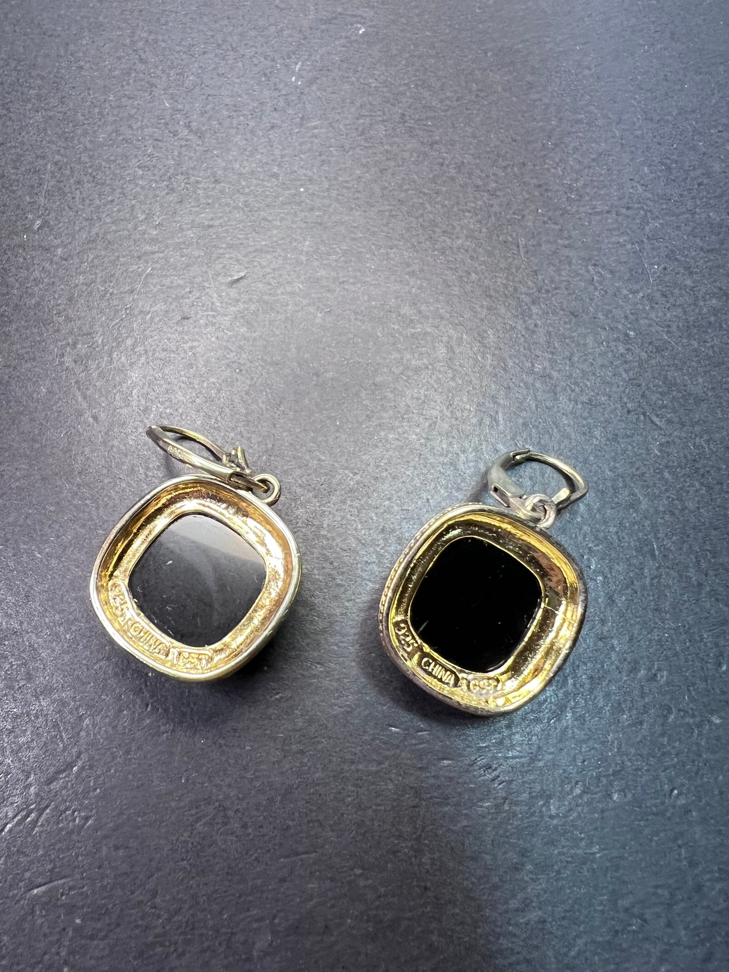 Black onyx vermeil lever back earrings