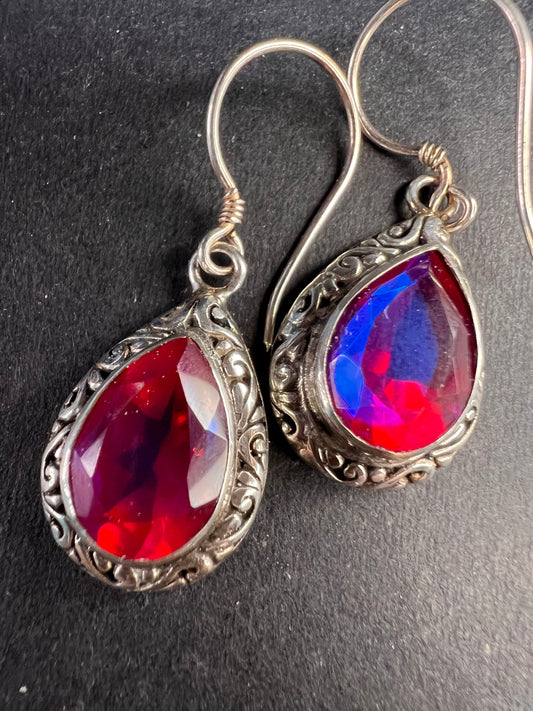 Volcanic Quartz Bali style sterling silver teardrop earrings