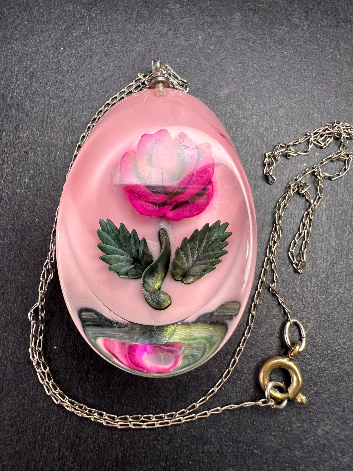 Vintage reversed rose carving lucite pendant