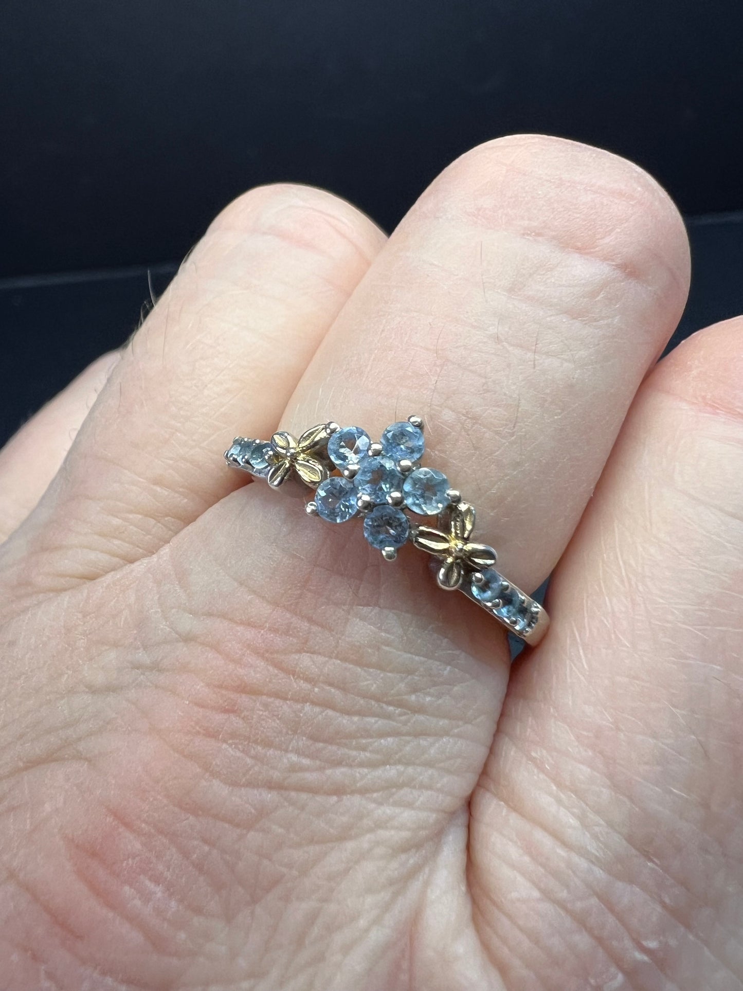 Chuck Clemency aquamarine two toned sterling silver ring size 8
