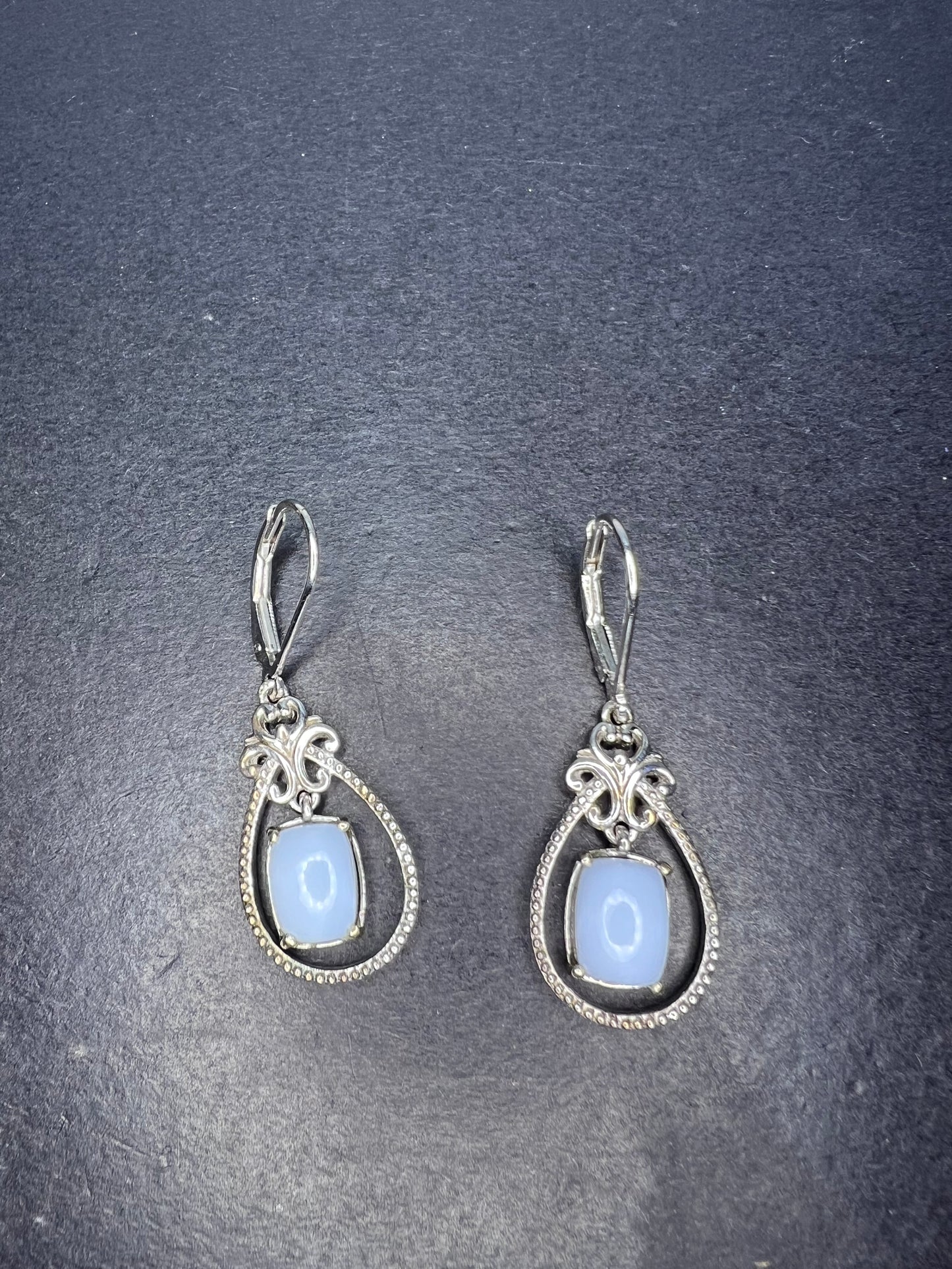 Blue opal Sterling silver dangle earrings