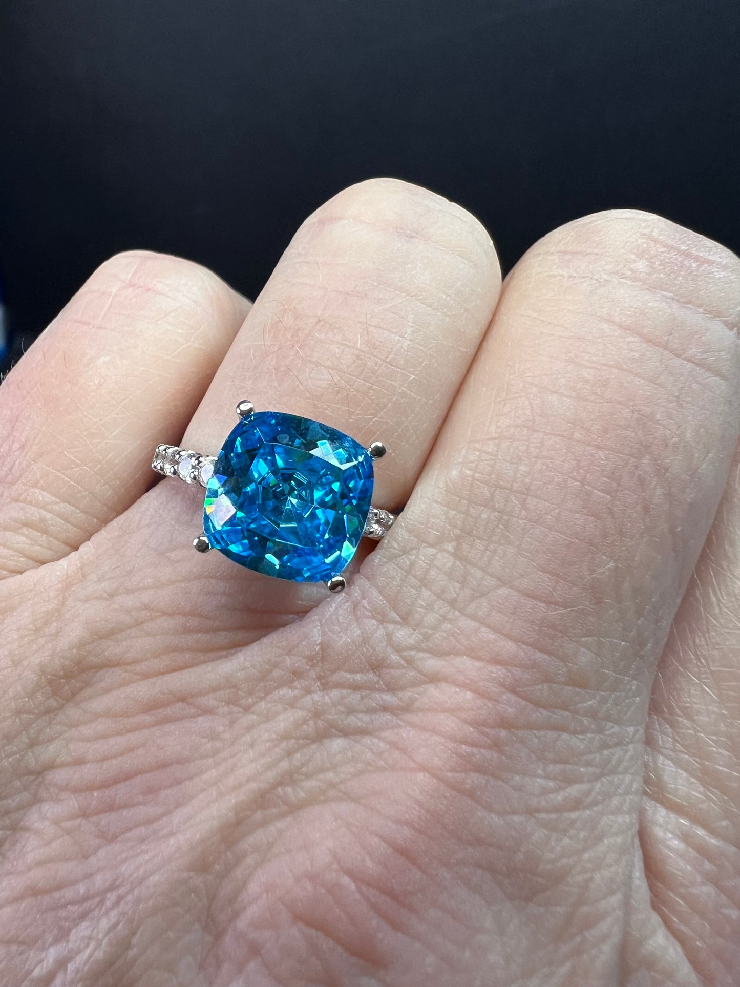 Vintage 14K White Gold Cushion Cut CZ Engagement Ring Size 7