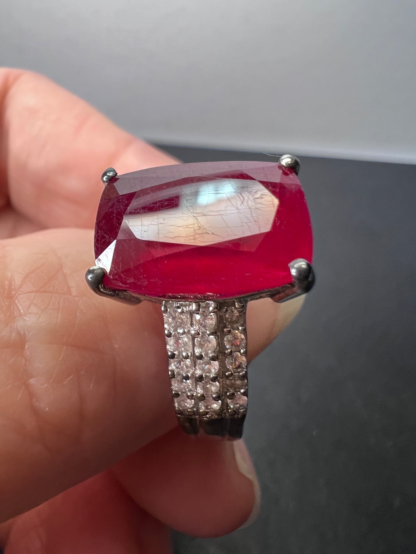 Niassa Ruby (FF) and Zircon Ring in Platinum Over Sterling Silver 6.70 ctw size 9