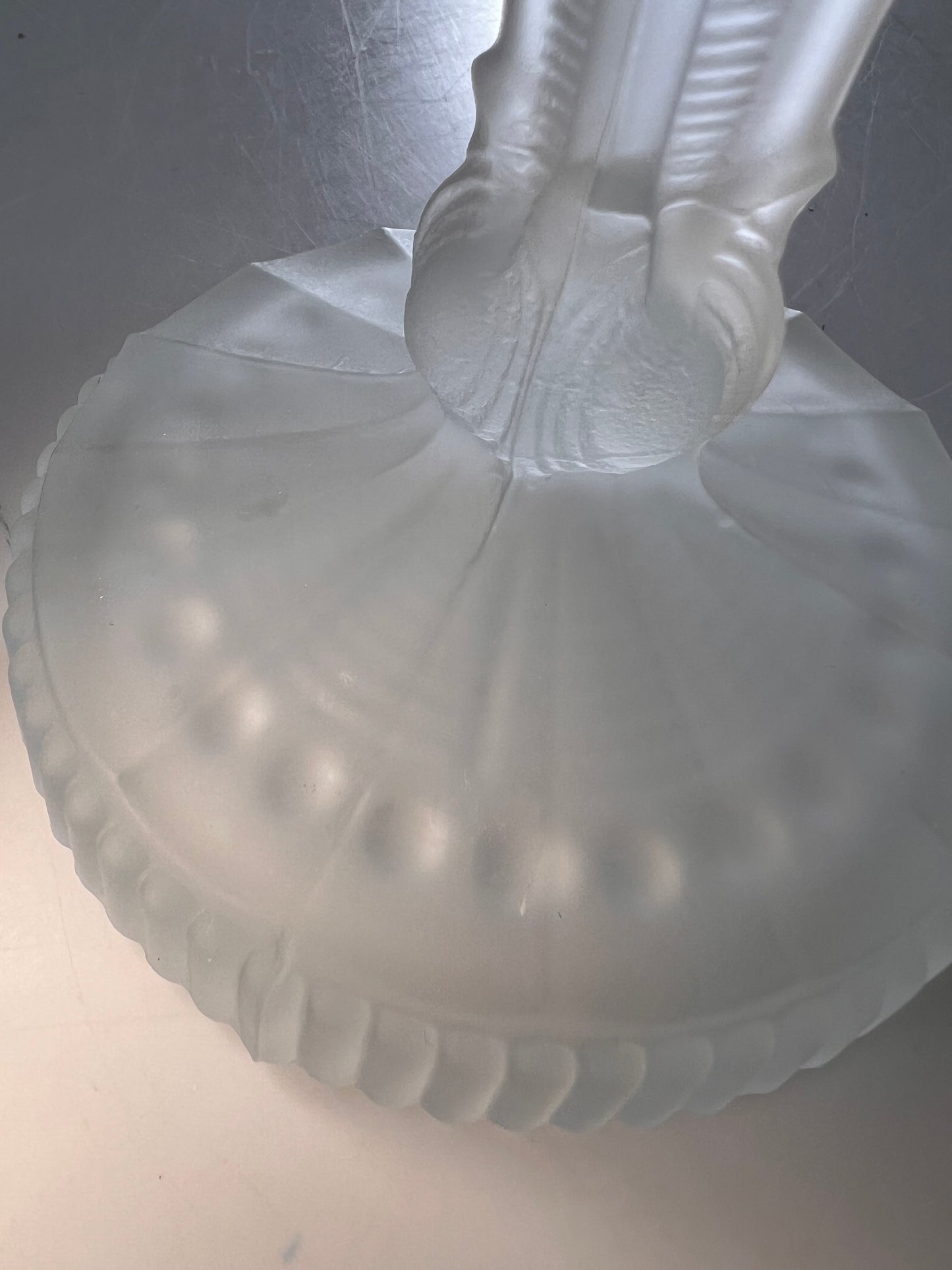 Vintage Frosted Glass Candlestick | Lalique Style Art Deco Taper Holder 6.75"