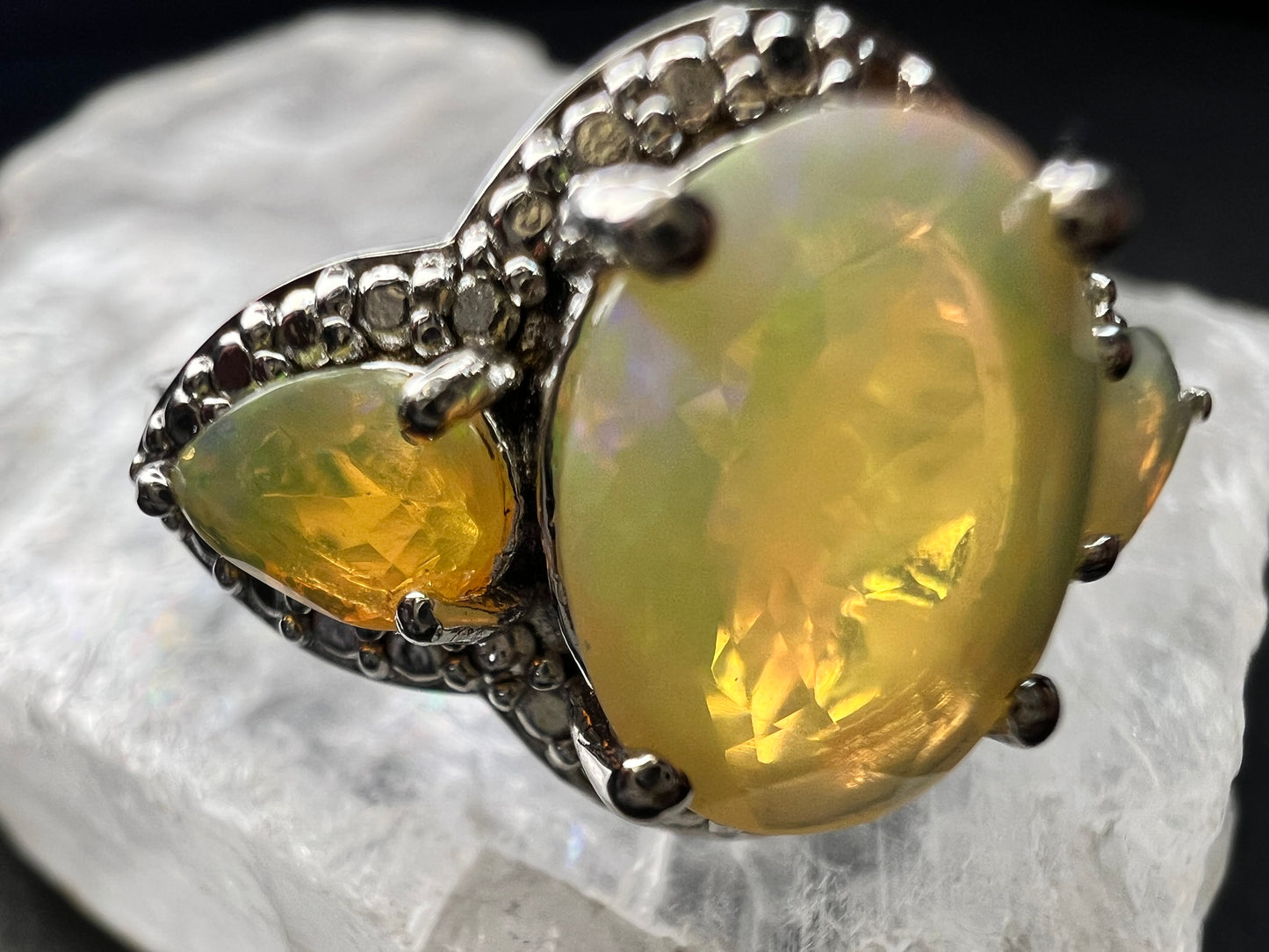 Ethiopian Opal Sterling Silver Halo Ring Size 6