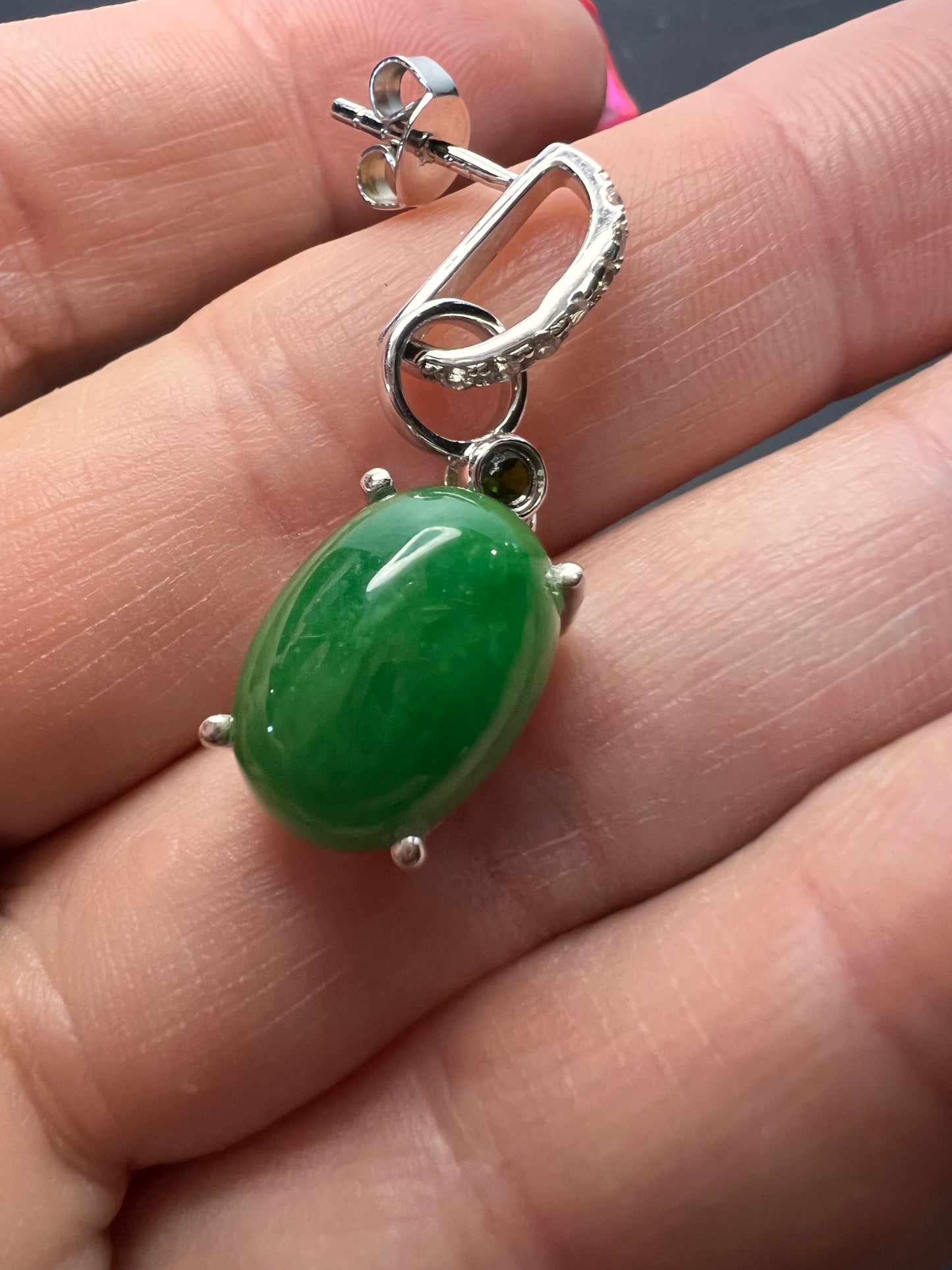 Jade and chrome diopside sterling silver earrings