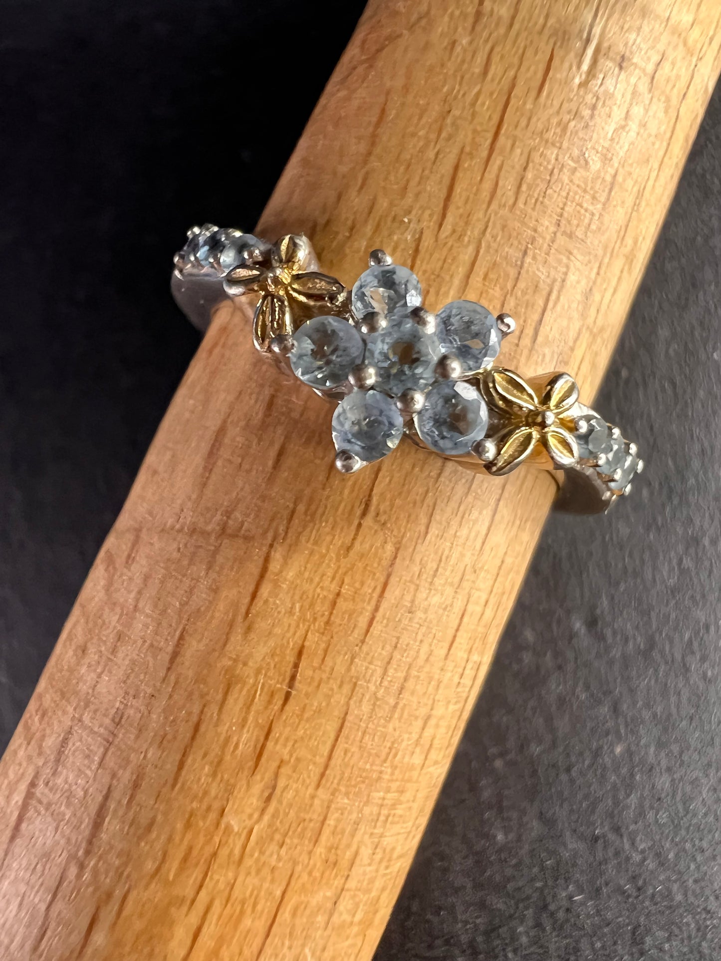 Chuck Clemency aquamarine two toned sterling silver ring size 8
