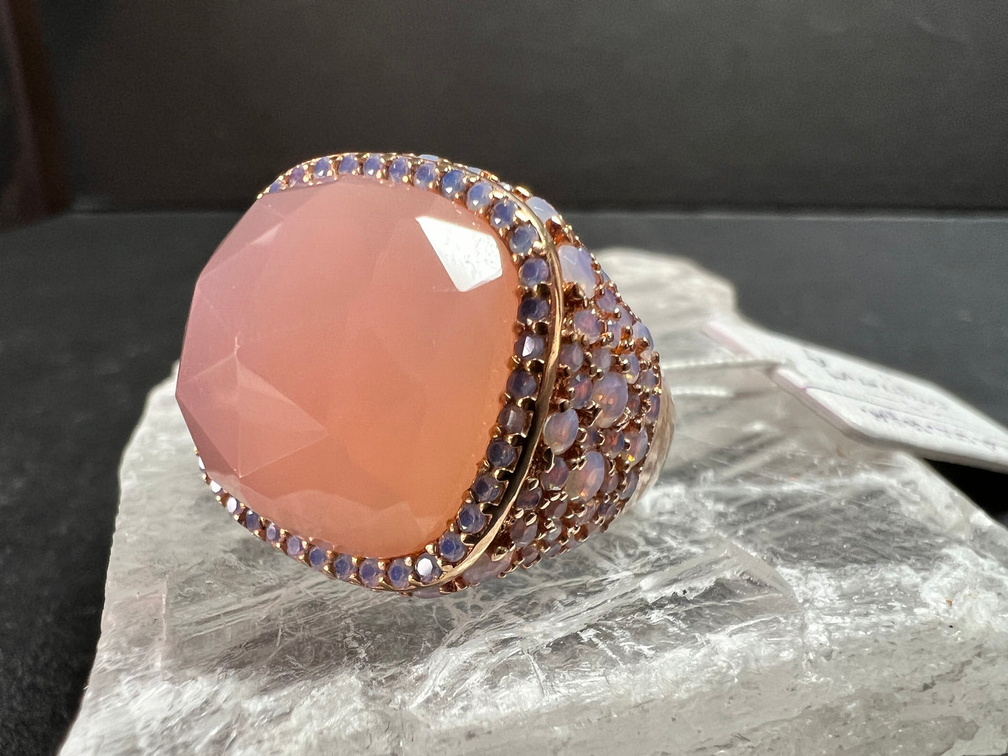 Pink Chalcedony Statement Ring 18K Rose Gold Plated Size 7.5 NWT