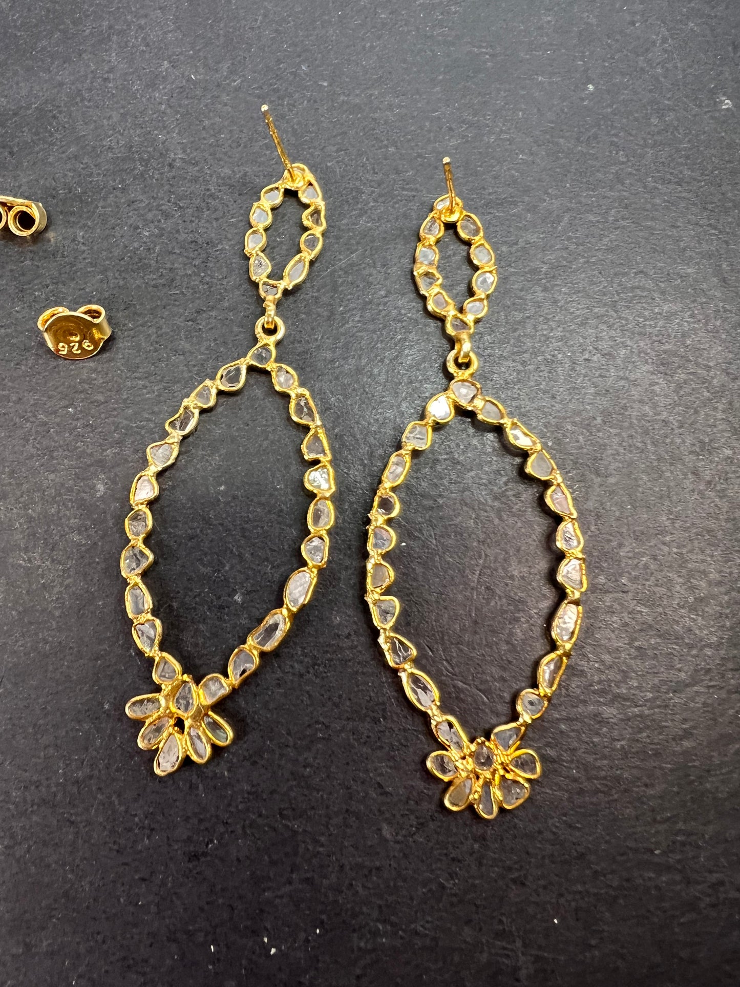 Polki diamonds chandelier earrings in gold over sterling silver