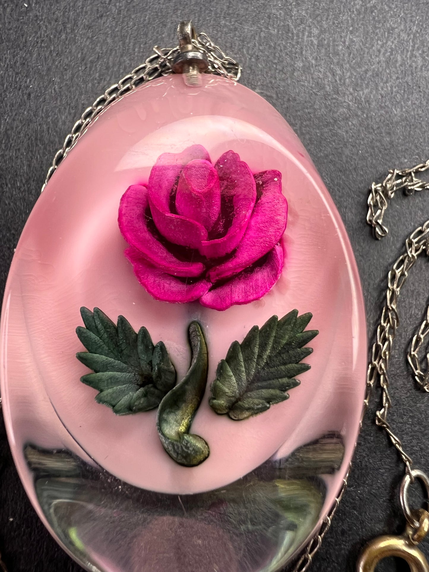 Vintage reversed rose carving lucite pendant