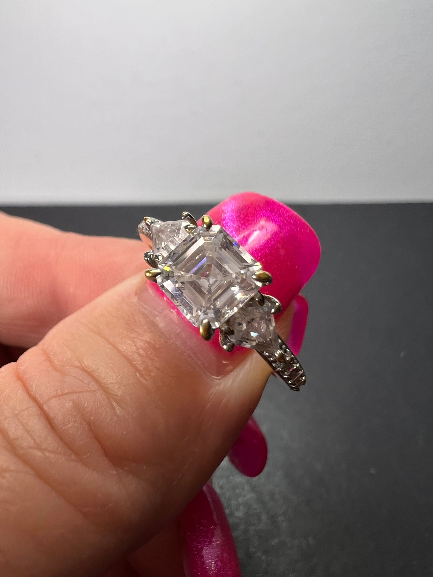 Asscher cut CZ ring in gold over sterling silver size 8