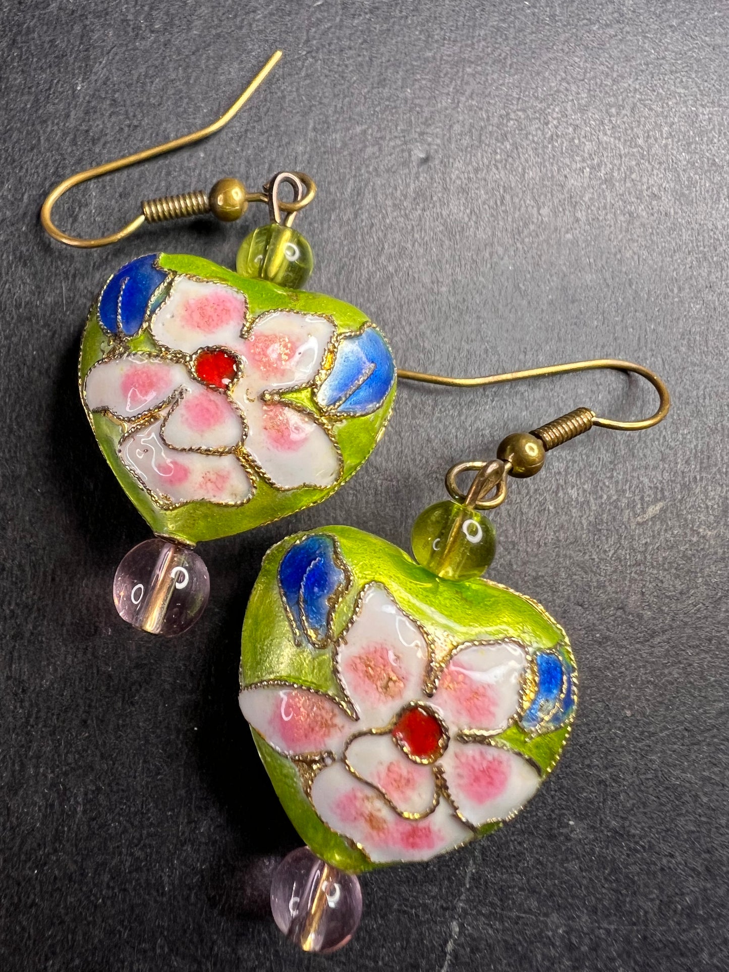 Vintage cloisonné puffy heart earrings