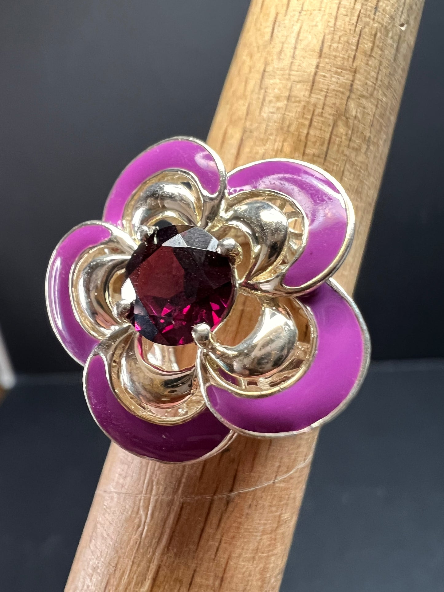 Ross Simons garnet and enamel flower sterling silver ring size 5