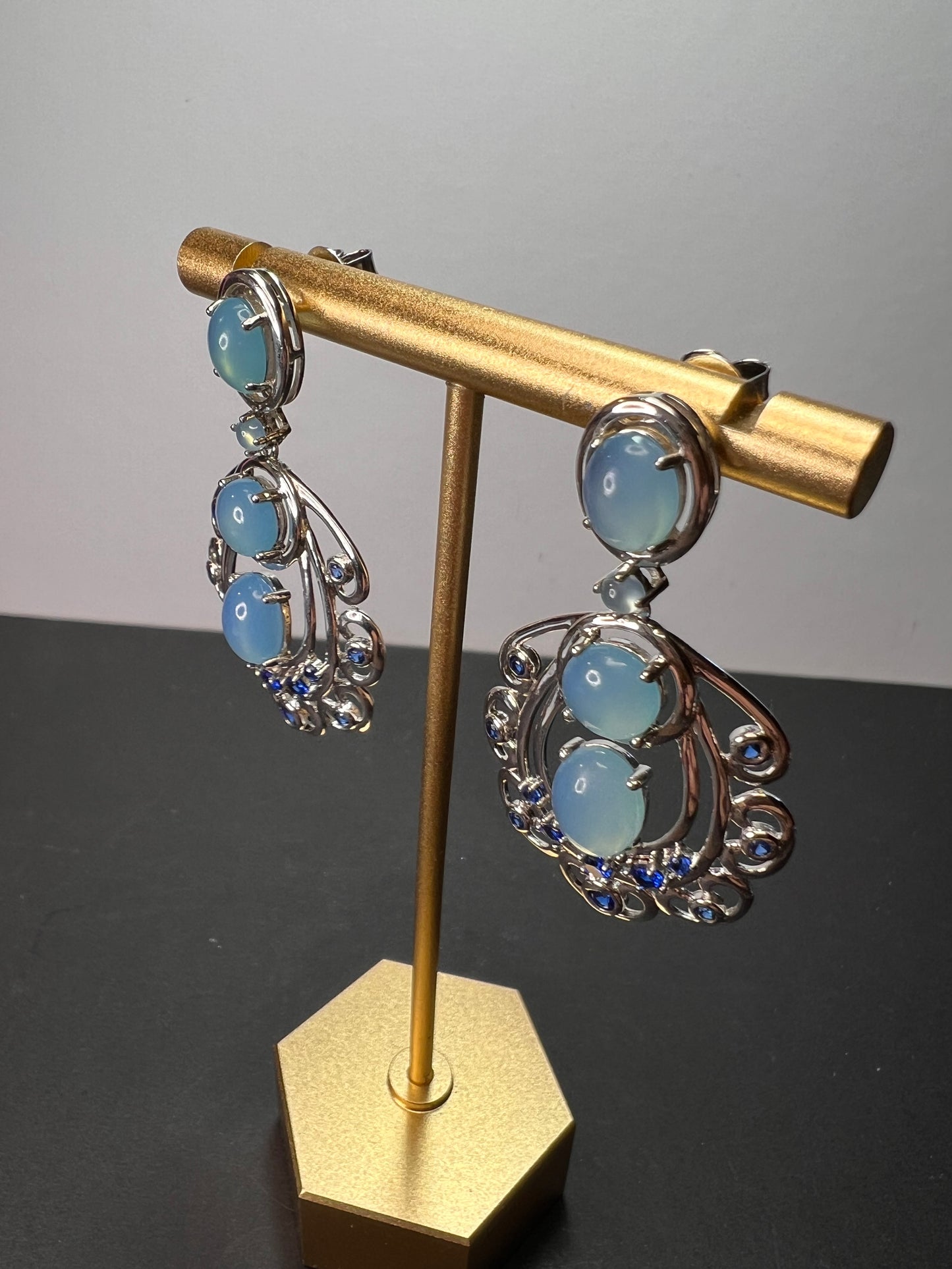 1.12CTW LAB CREATED BLUE SPINEL AND BLUE CHALCEDONY RHODIUM OVER SILVER EARRINGS