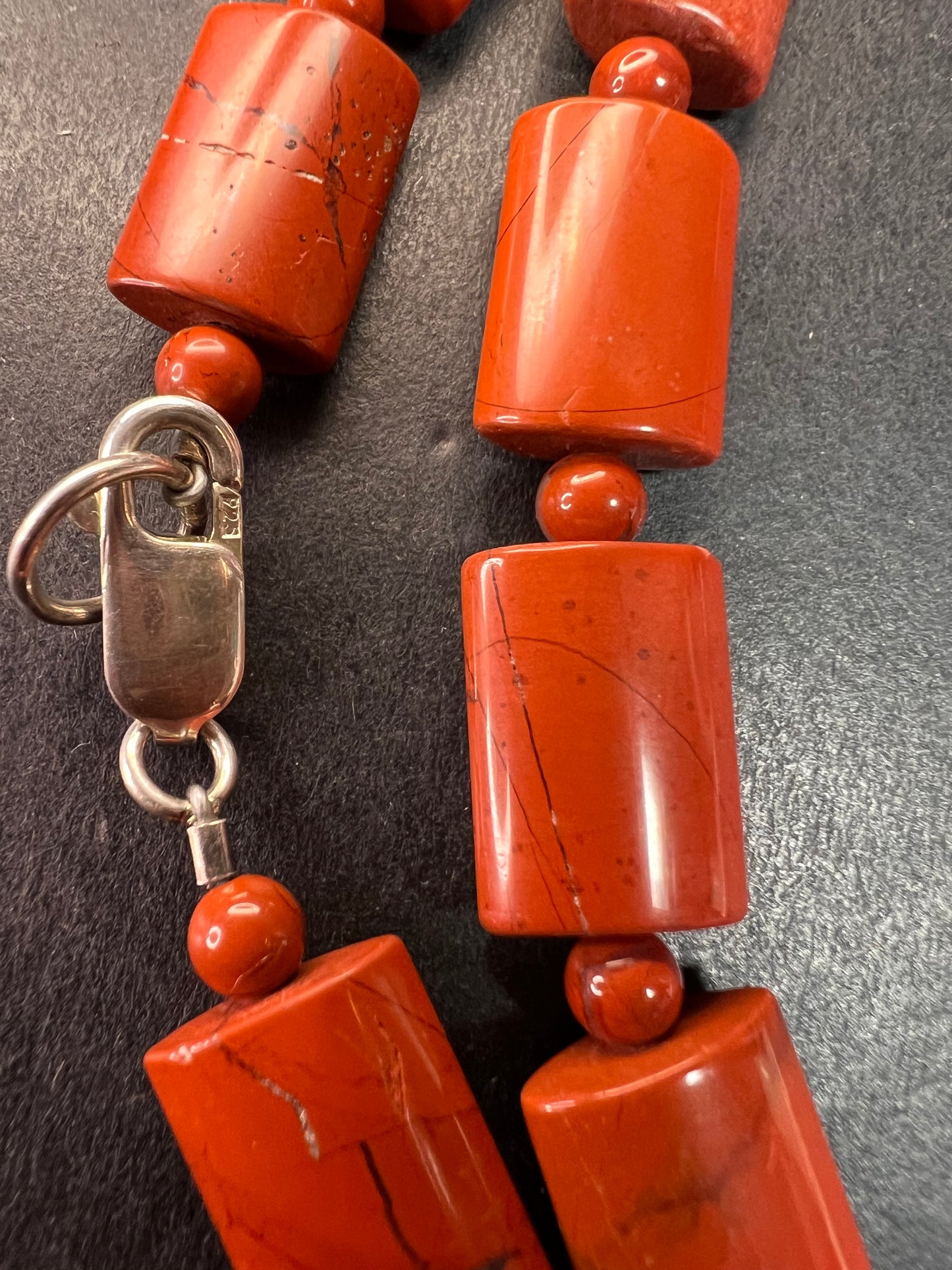 NEW Red jasper 30 inch necklace with sterling silver clasp