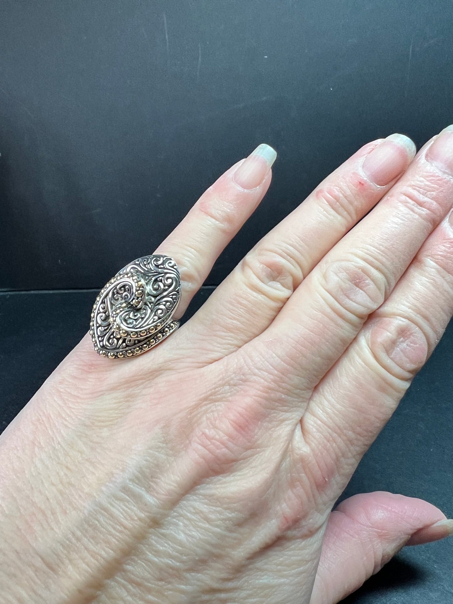 Samuel B Bali Sterling Silver Ring w 18K Gold Accents Size 6