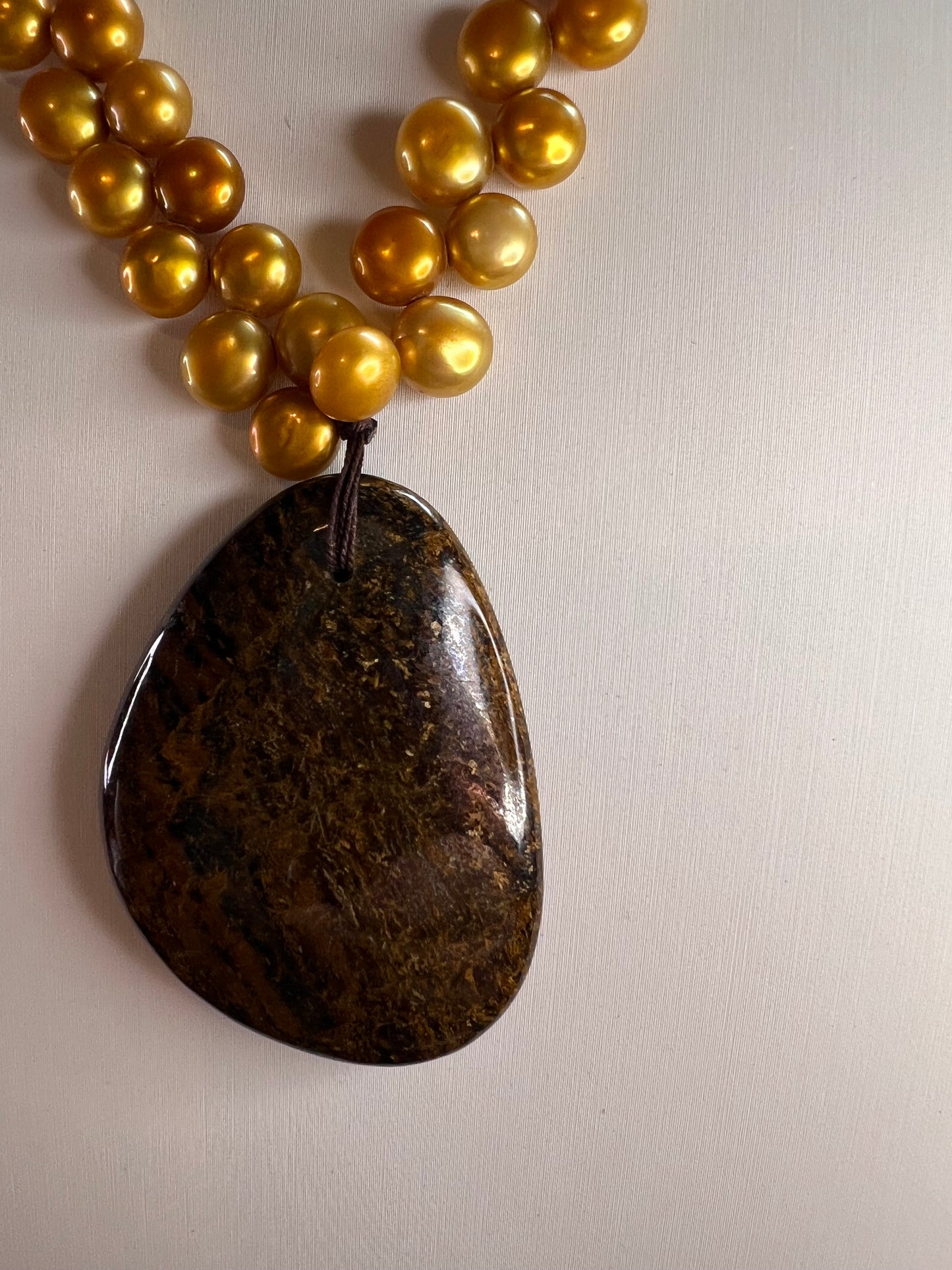 NEW freshwater pearl and bronzite necklace with sterling silver clasp