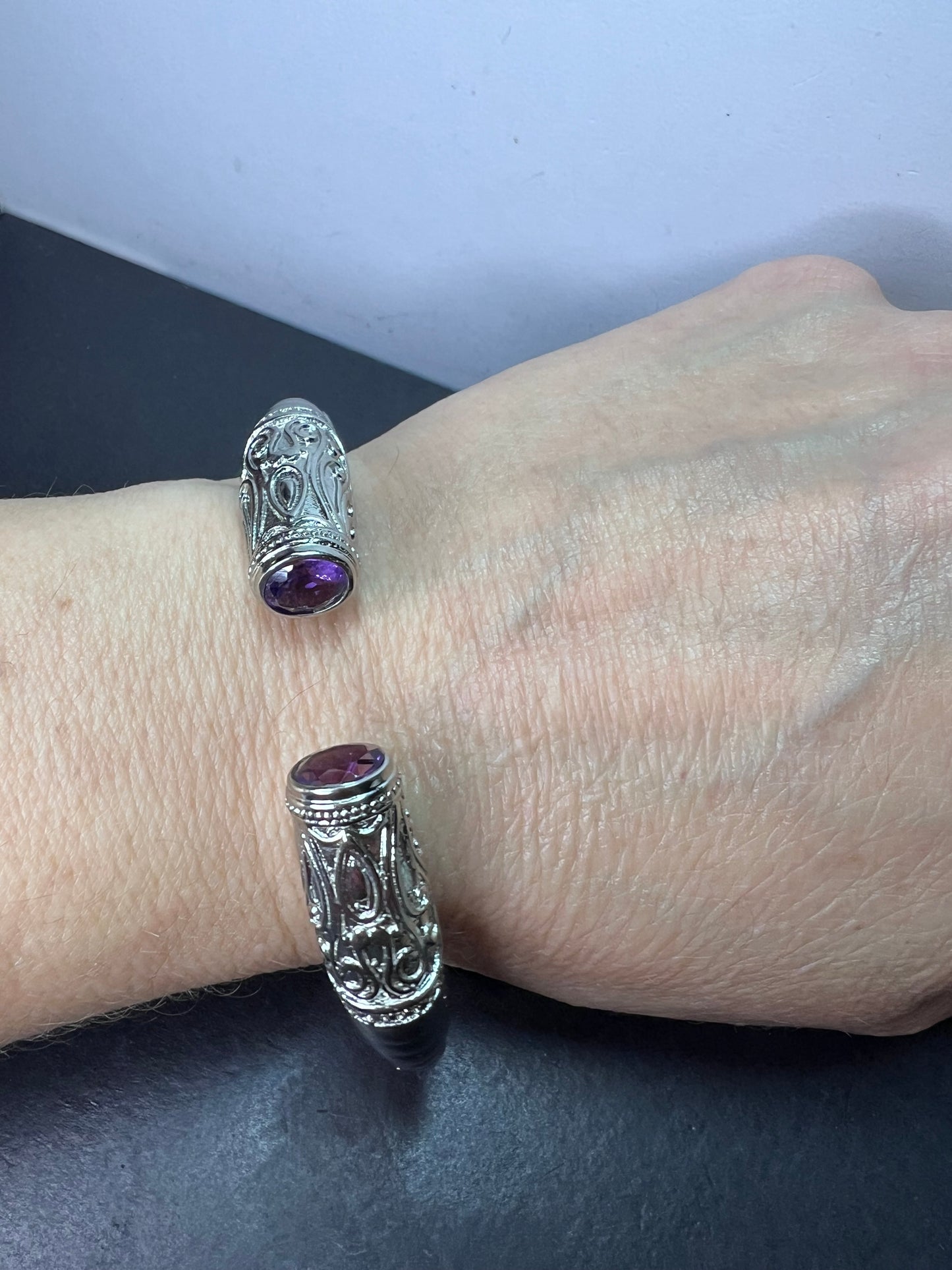 Stainless steel amethyst cuff bracelet