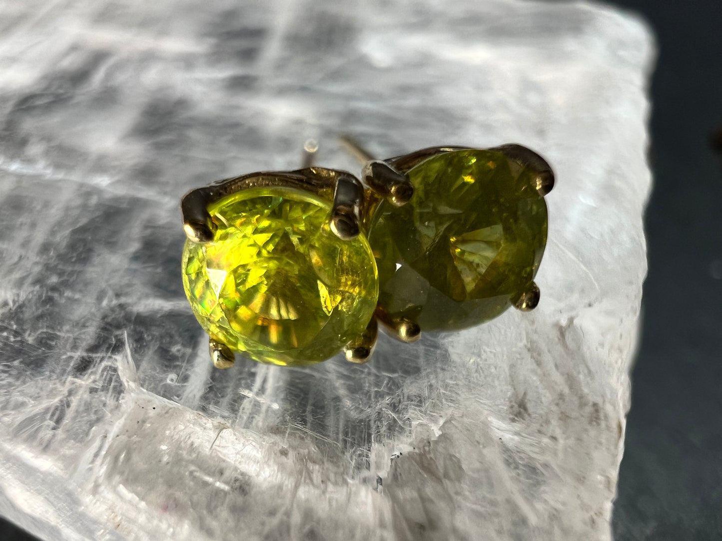 Rare Sphene Titanite Stud Earrings in 14k Yellow Gold