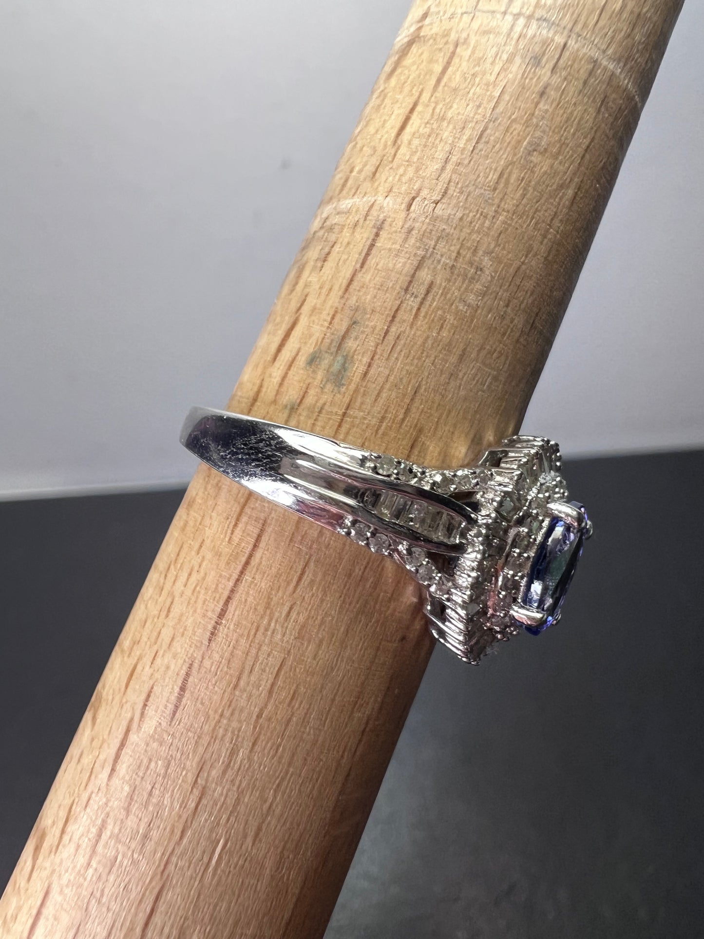 AAA Tanzanite and Diamond  Double Halo Ring in Platinum Over Sterling Silver, Oval Engagement Ring size 10