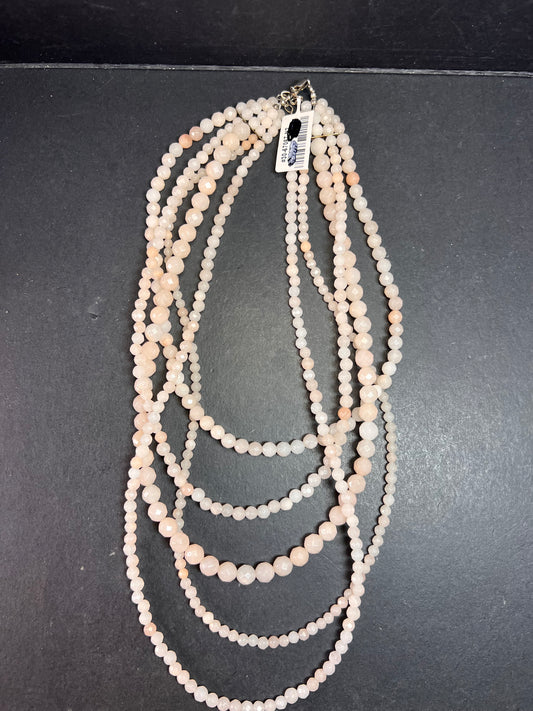 NEW pink aventurine multi strand necklace with sterling silver clasp