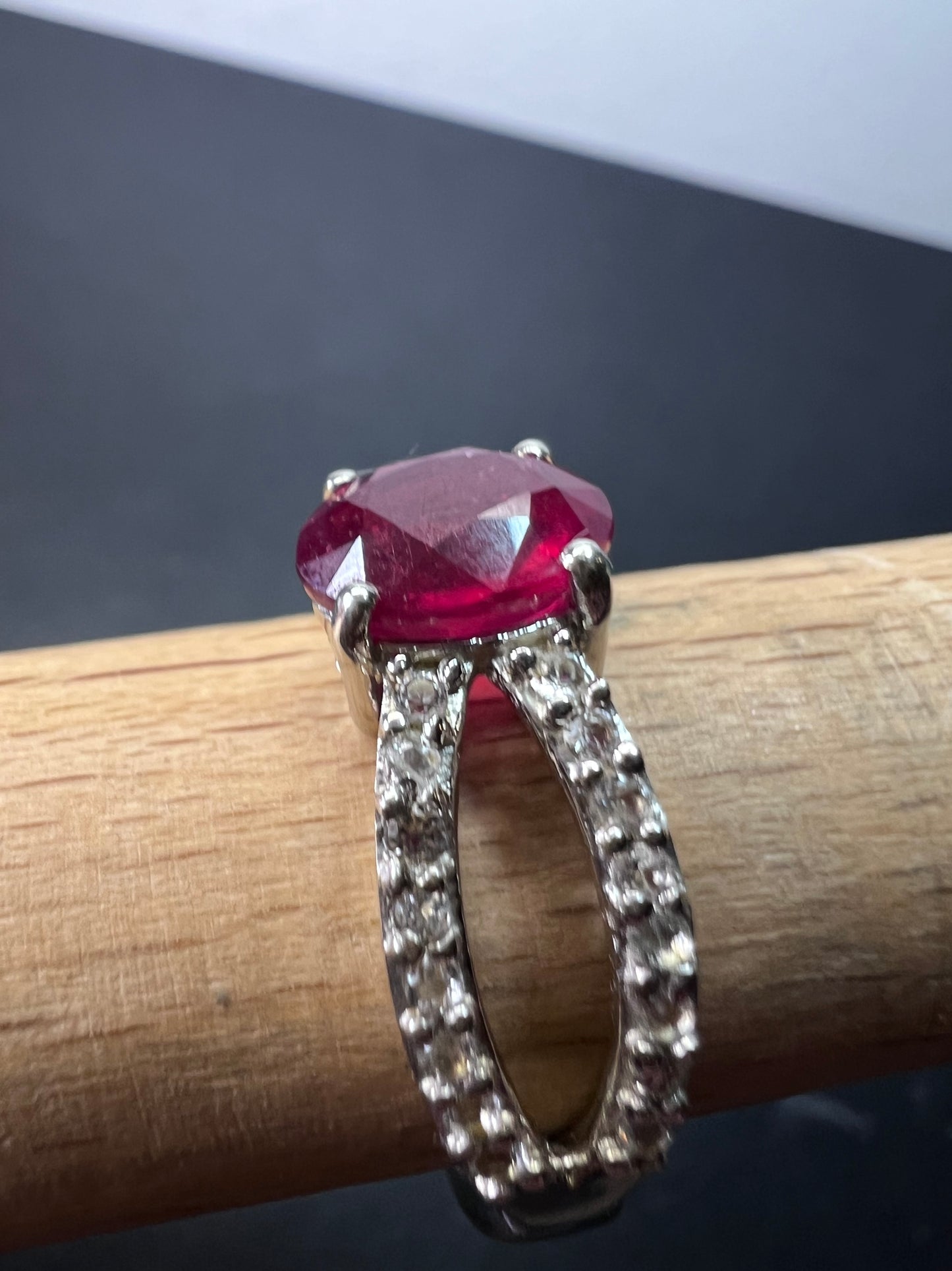 Ruby and zircon crisscross sterling silver ring size 9