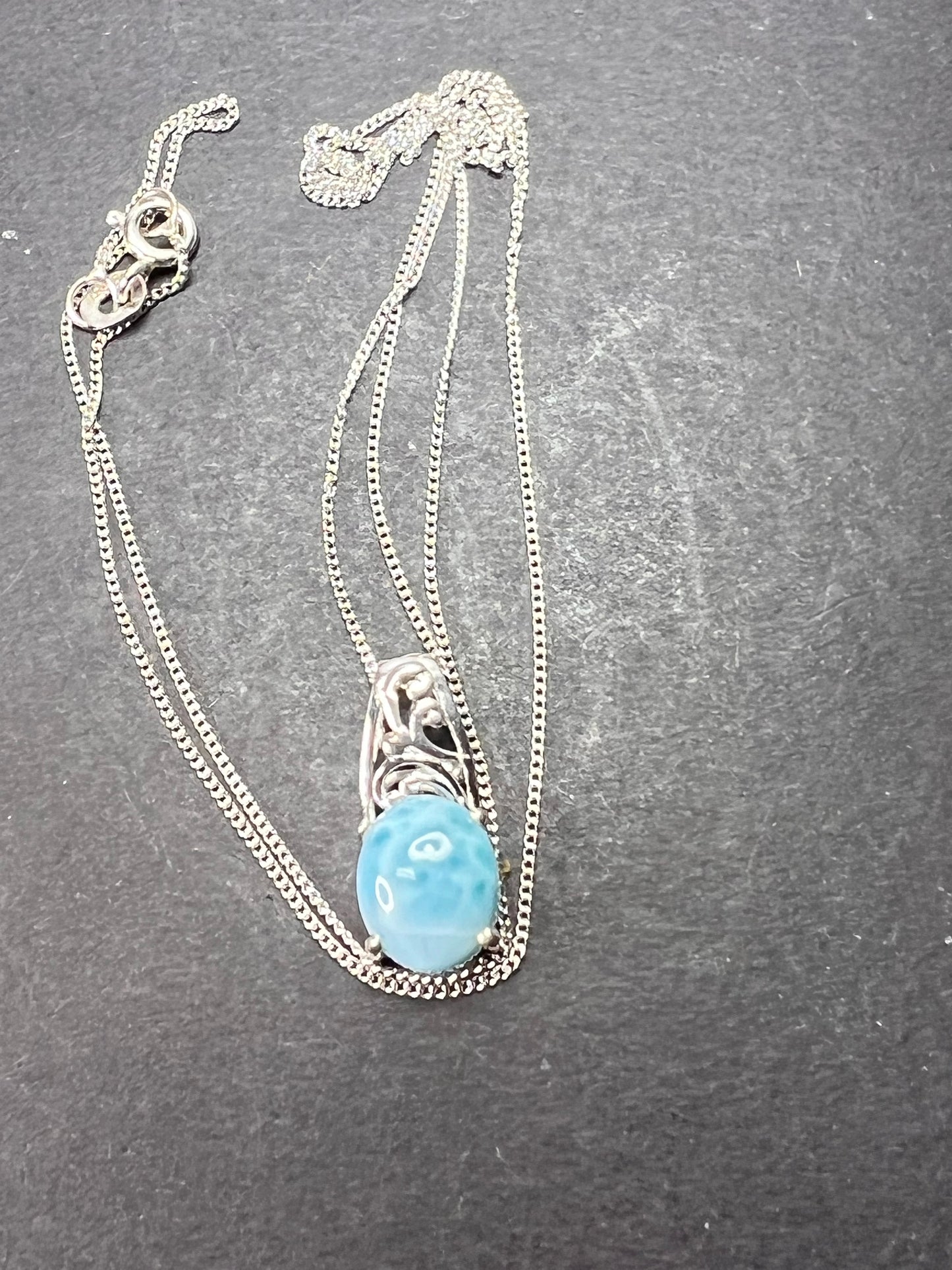 Larimar sterling silver pendant and chain necklace