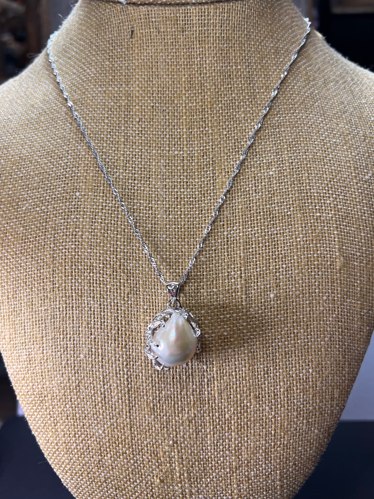 White Cultured Freshwater Pearl Rhodium Over Sterling Silver Pendant