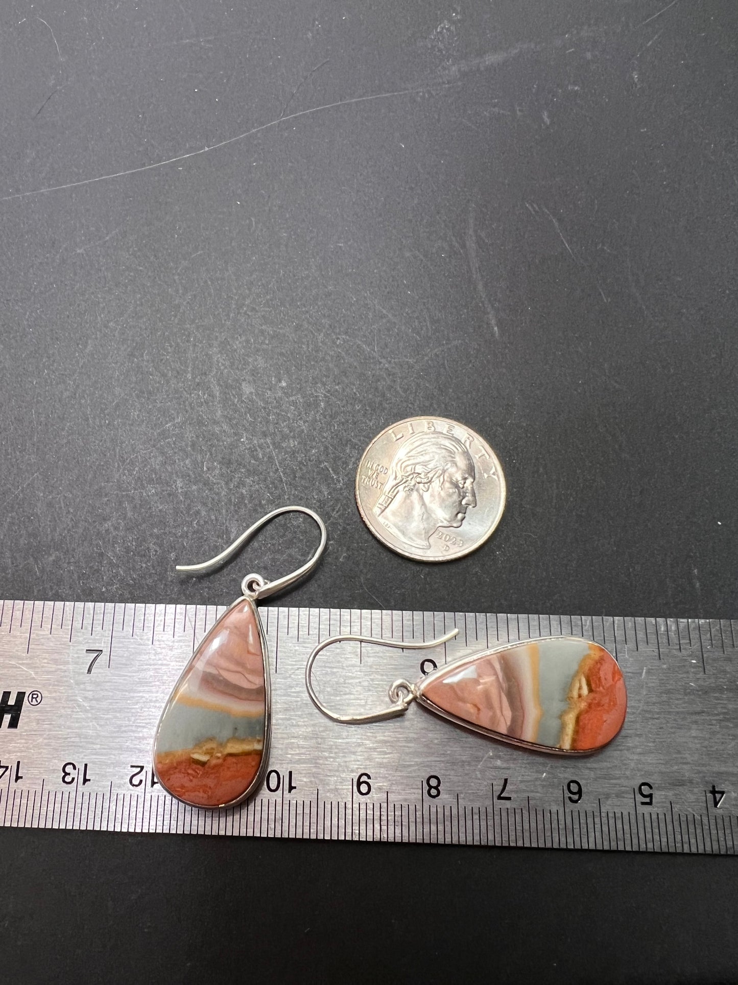 NEW Polychrome Jasper teardrop sterling silver dangle earrings 11.37 grams