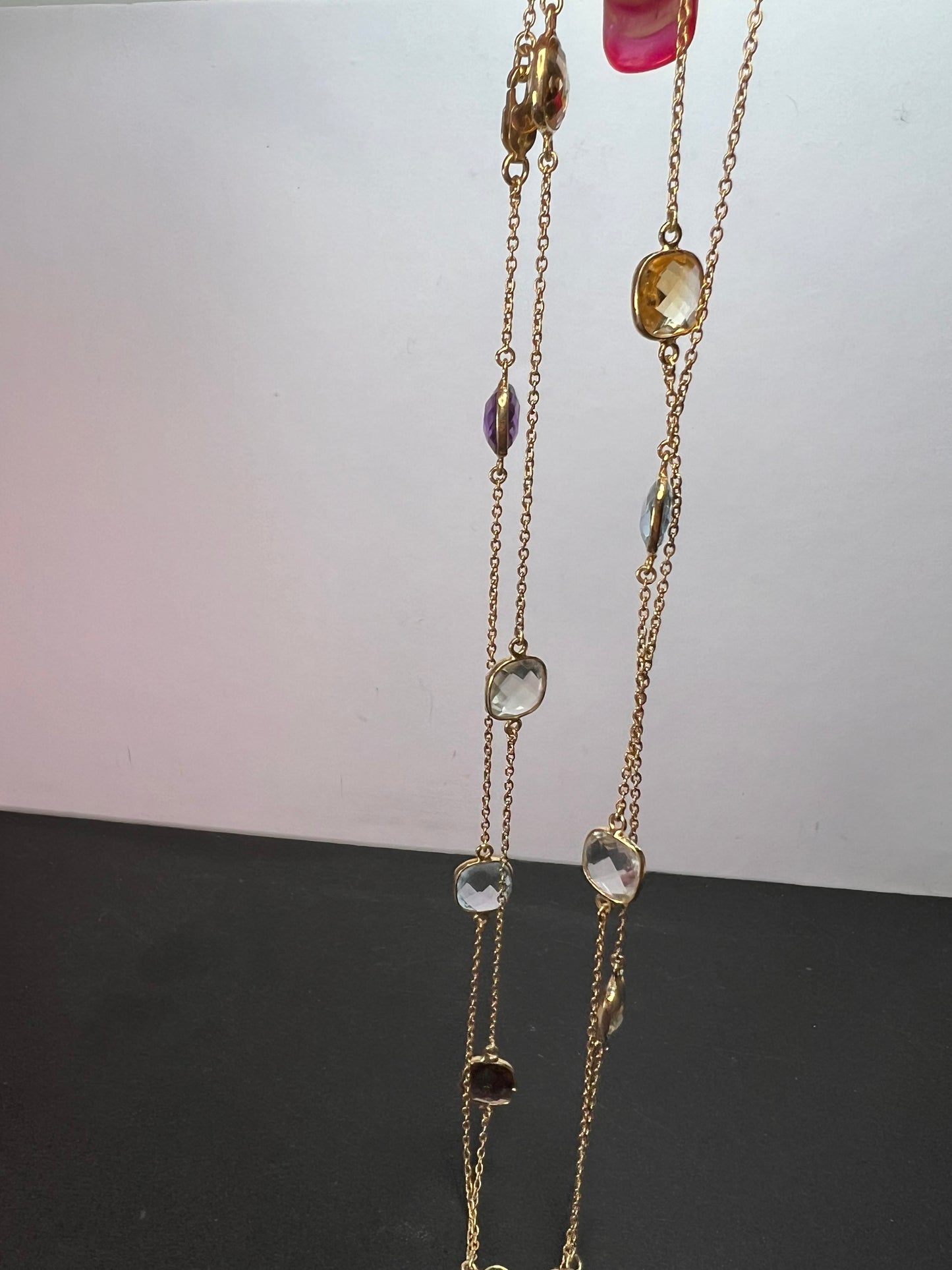 Multi gem 18k Yellow Gold Over Silver station Necklace 22.95ctw