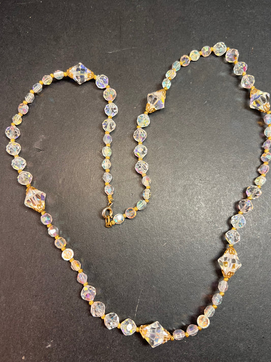 Vintage Aurora Borealis crystal beaded necklace