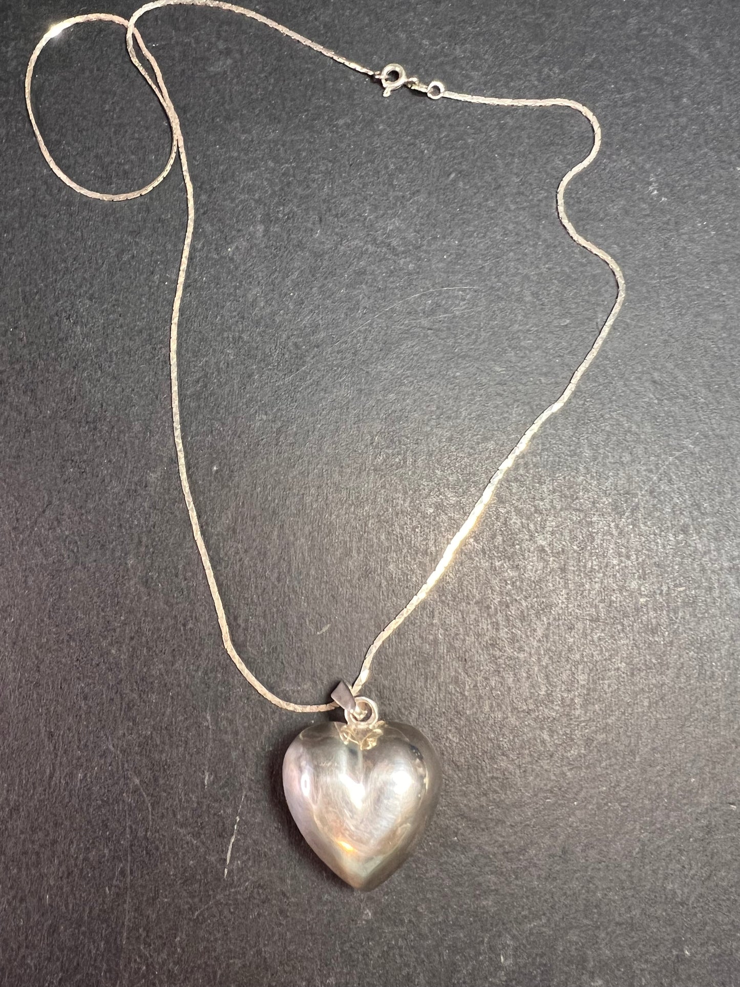 Vintage Sterling Puffy Heart Harmony Pendant on 20” Diamond-Cut Chain