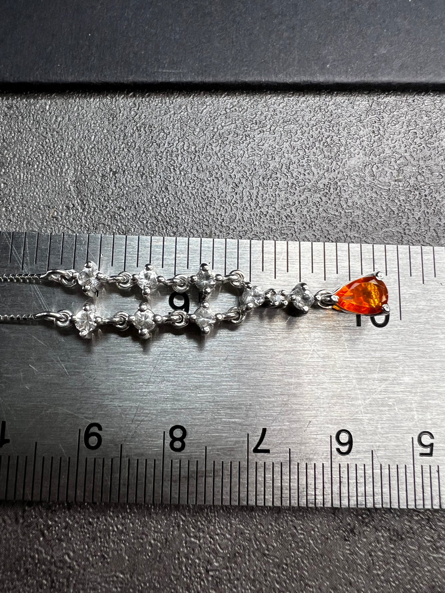 Vintage Sterling Silver Mexican Fire Opal & White Topaz Y Necklace