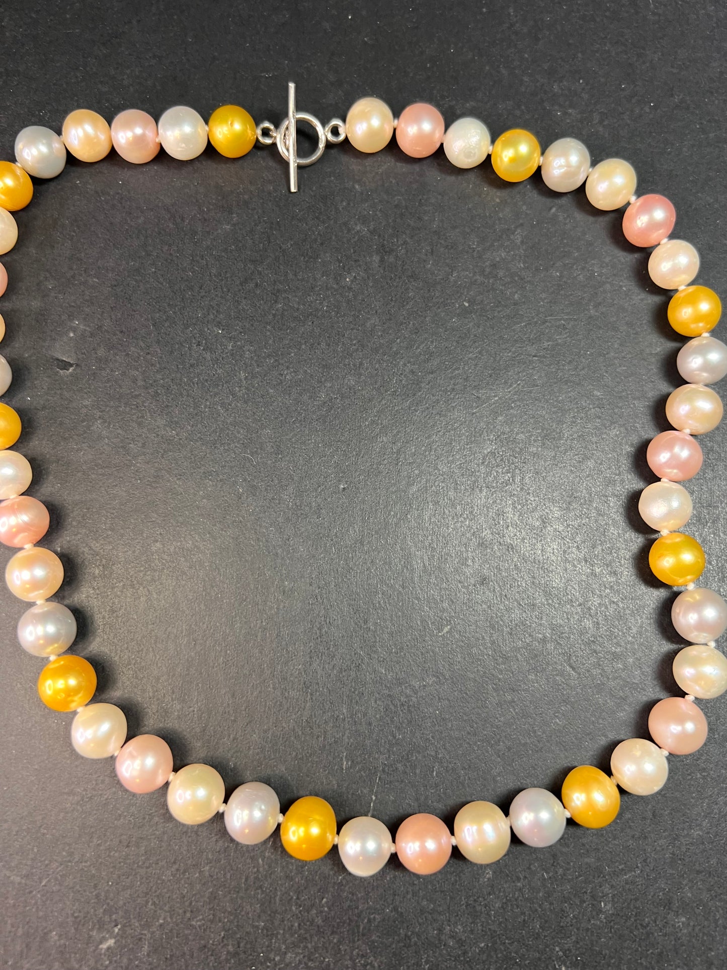 Multicolor Cultured Pearl Necklace 18” 925 WW Sterling Toggle Clasp