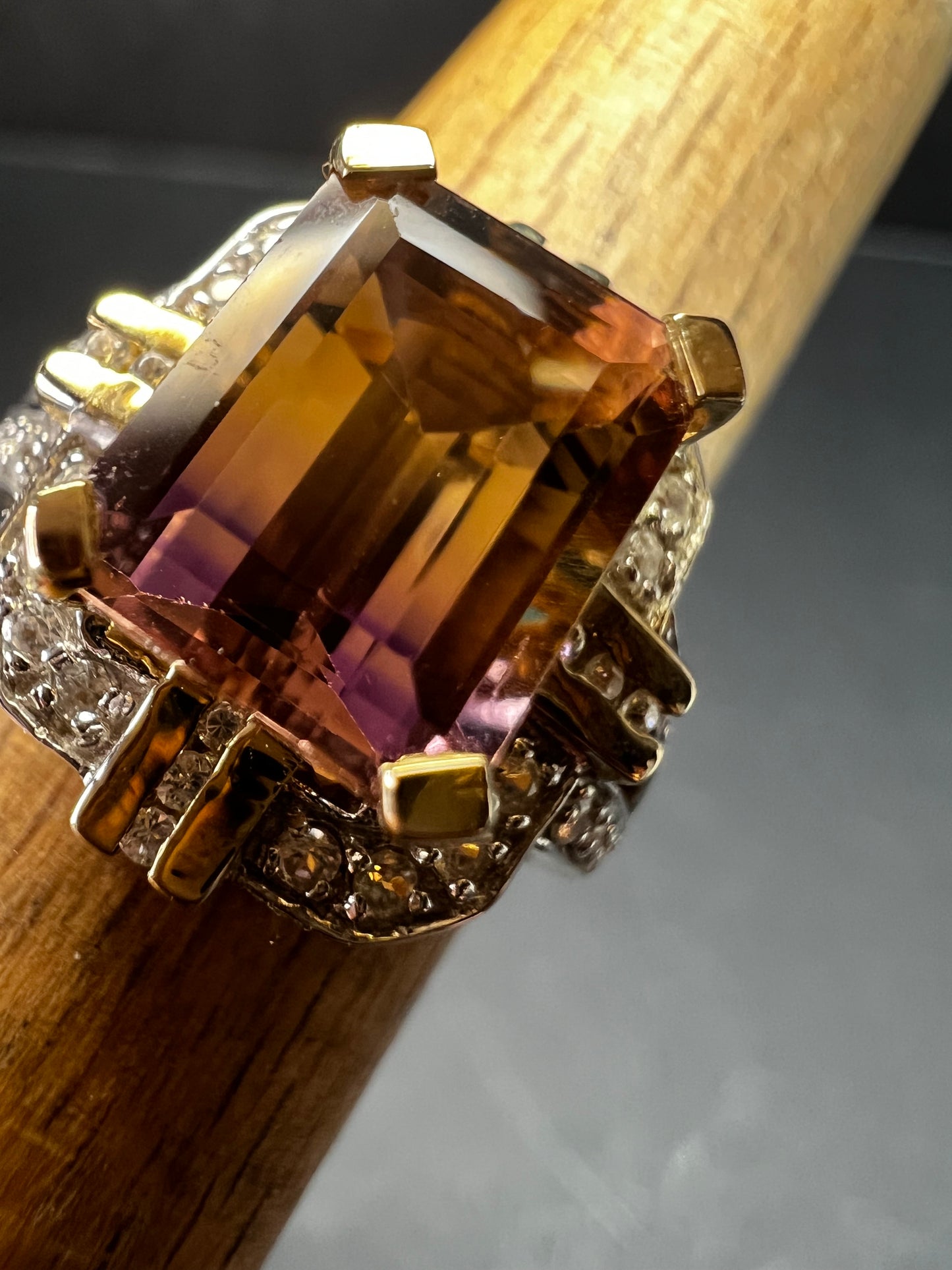 Vintage Ametrine Emerald Cut Ring Gold Over Sterling White Zircon Size 7