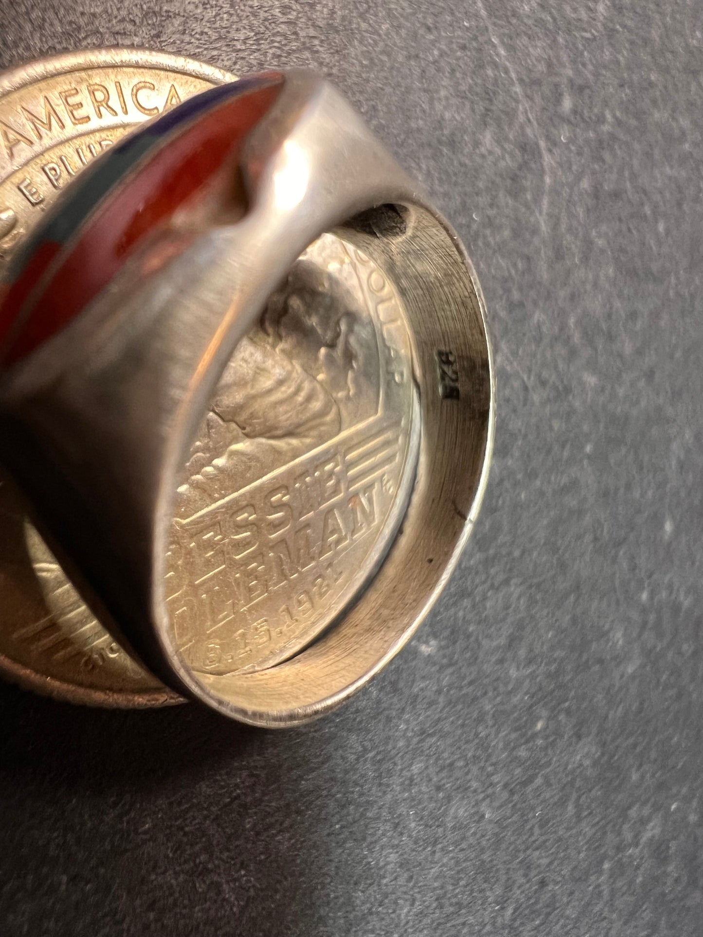 Vintage 925 Sterling Silver Southwest Mosaic Inlay Ring Size 7