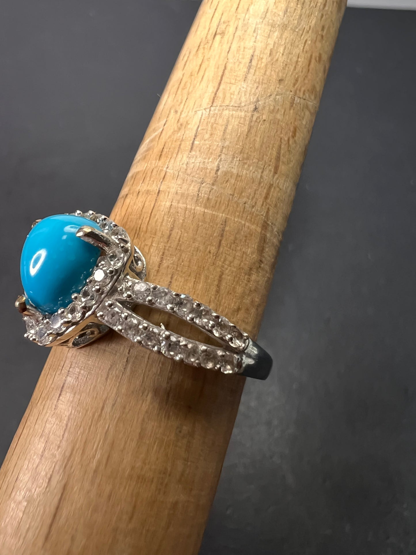 American sleeping beauty turquoise and zircon ring in platinum over sterling silver 2.60 ctw size 8