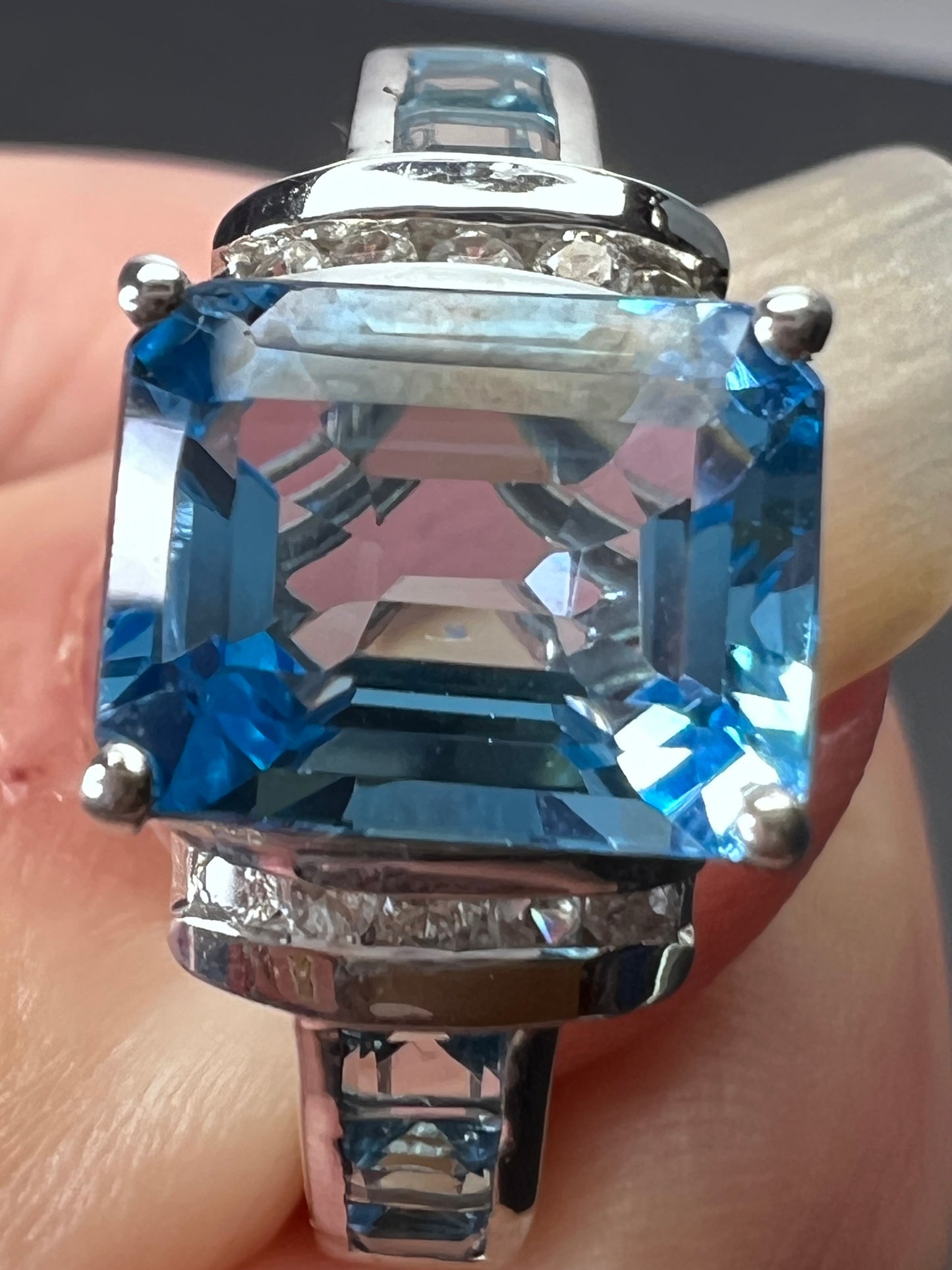 Blue and white topaz sterling silver ring size 9